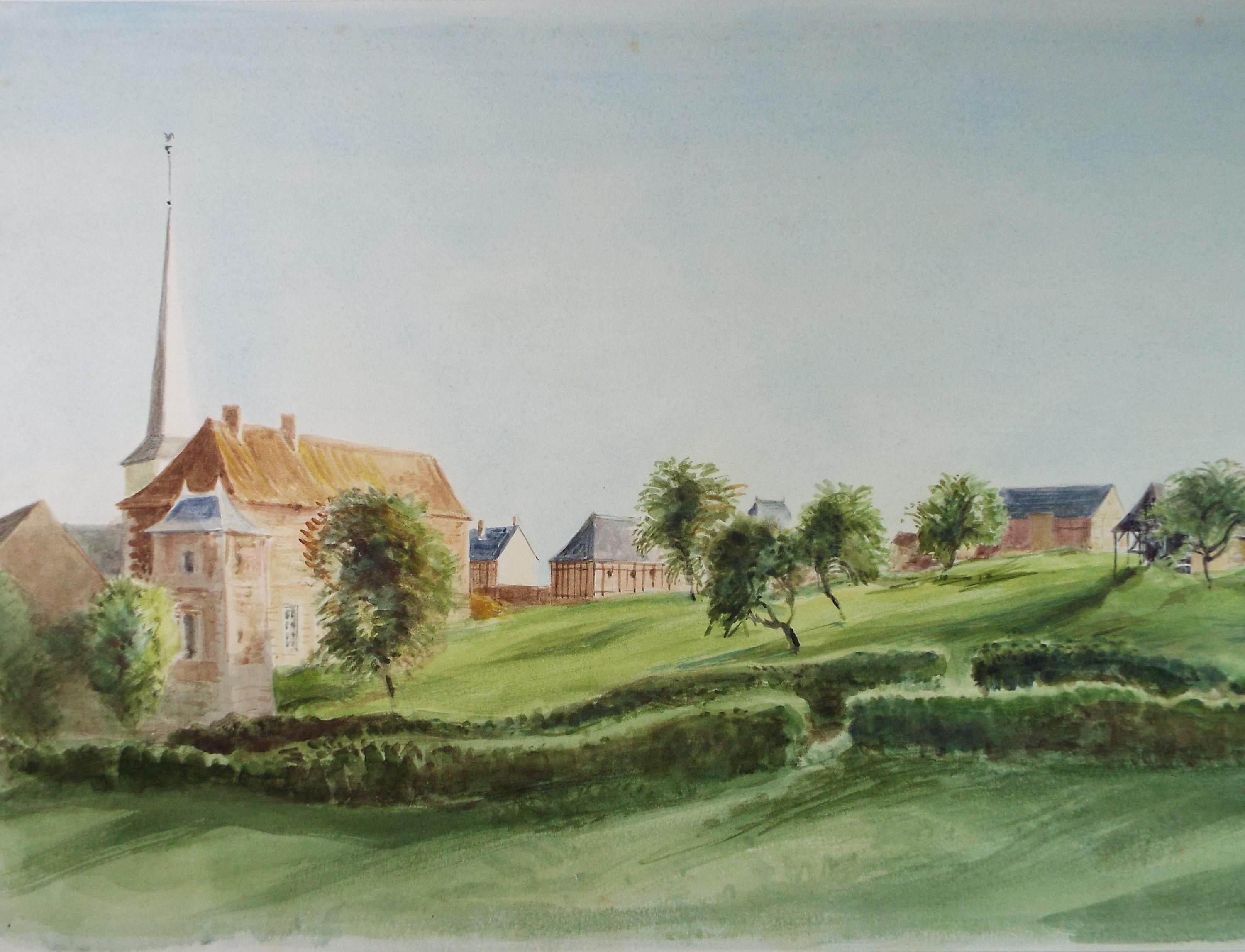 Original Watercolour drawing, 'French Hamlet', Unknown Artist, circa 1960's