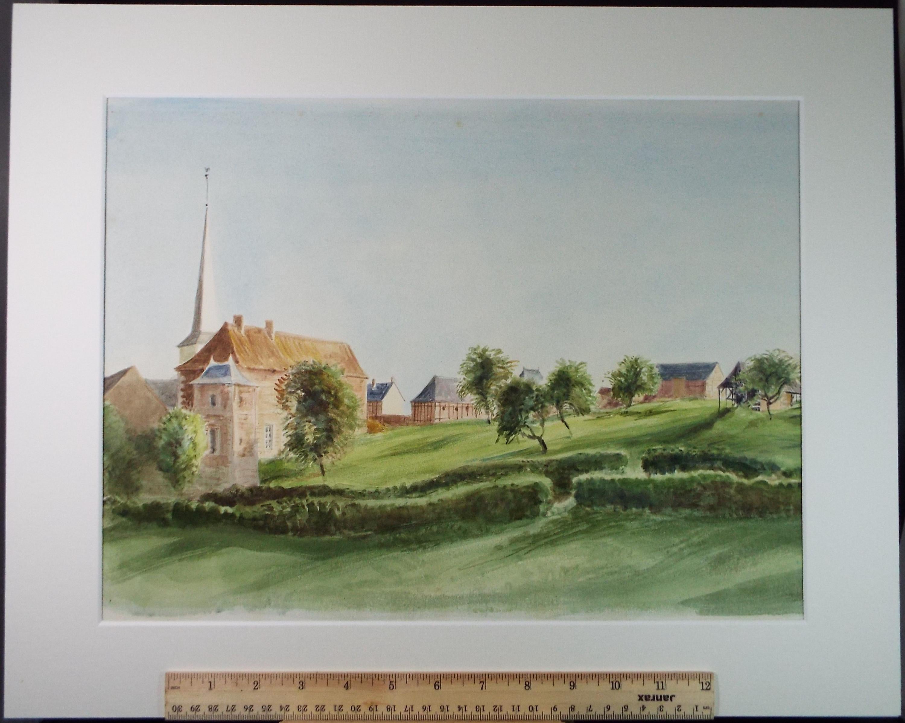 Original Watercolour drawing, 'French Hamlet', Unknown Artist, circa 1960's