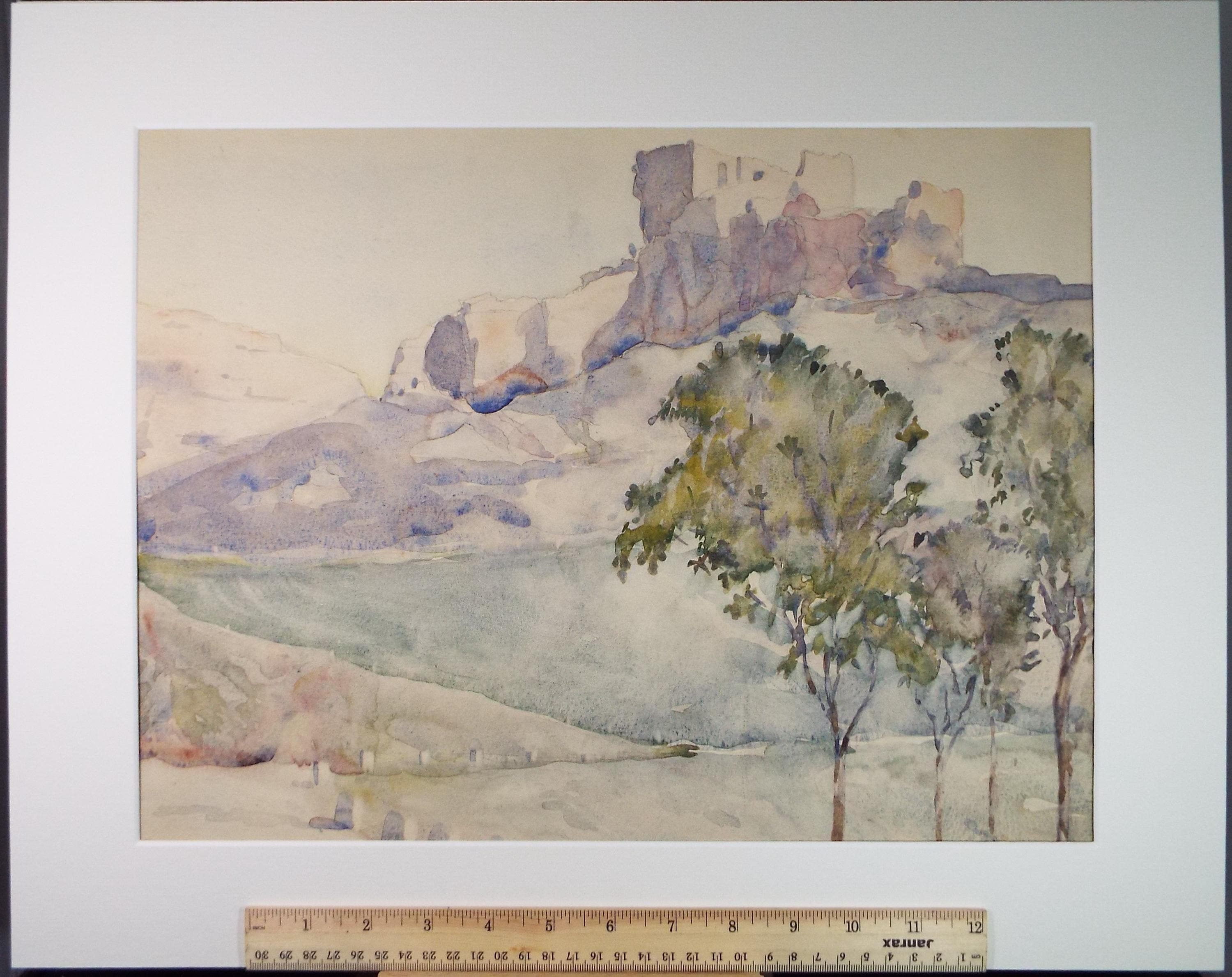 Original Watercolour, 'Les Baux', Unknown Artist, Dated 1921
