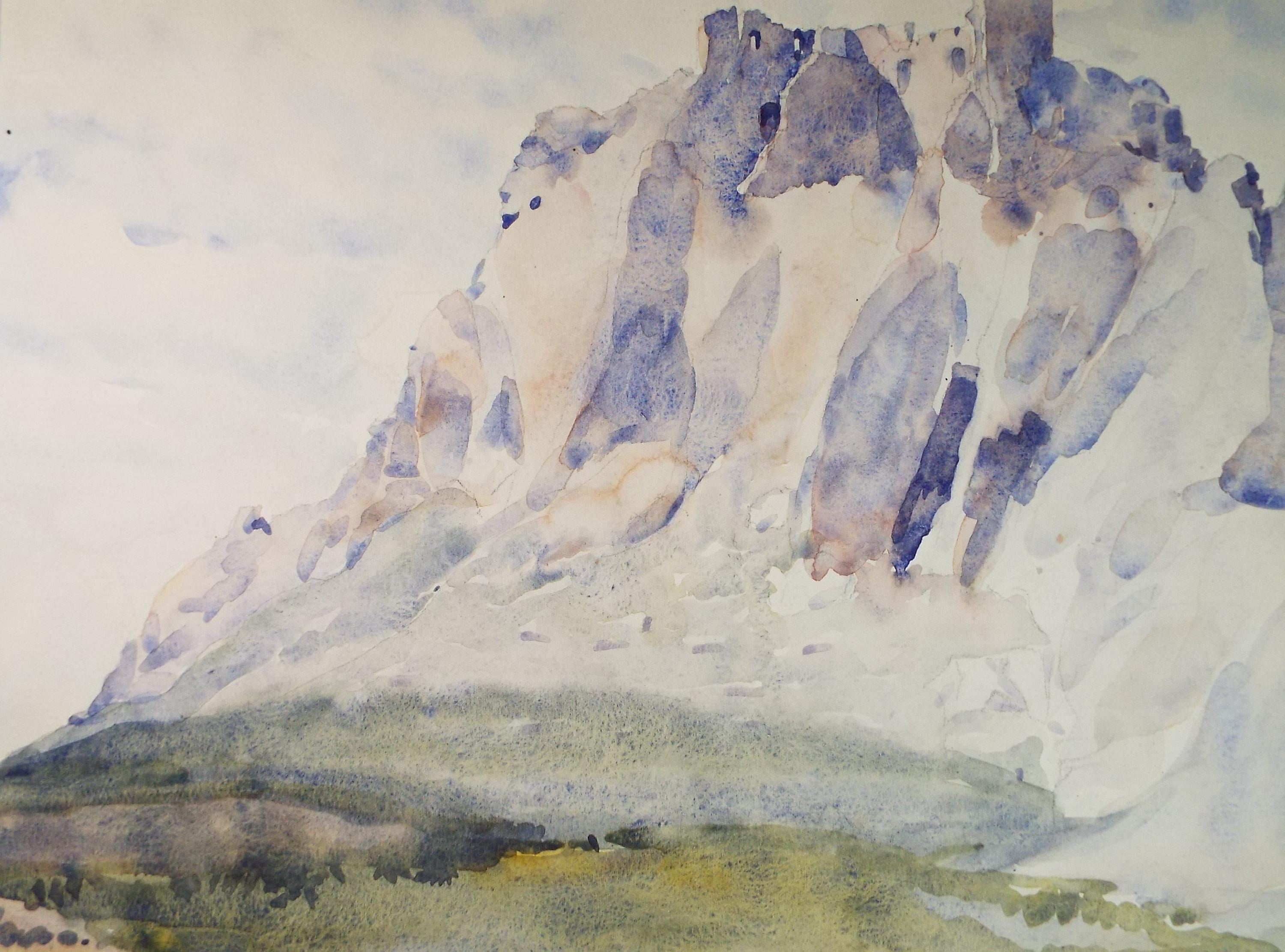 Original Watercolour, 'Les Baux', Unknown Artist, Dated 1921