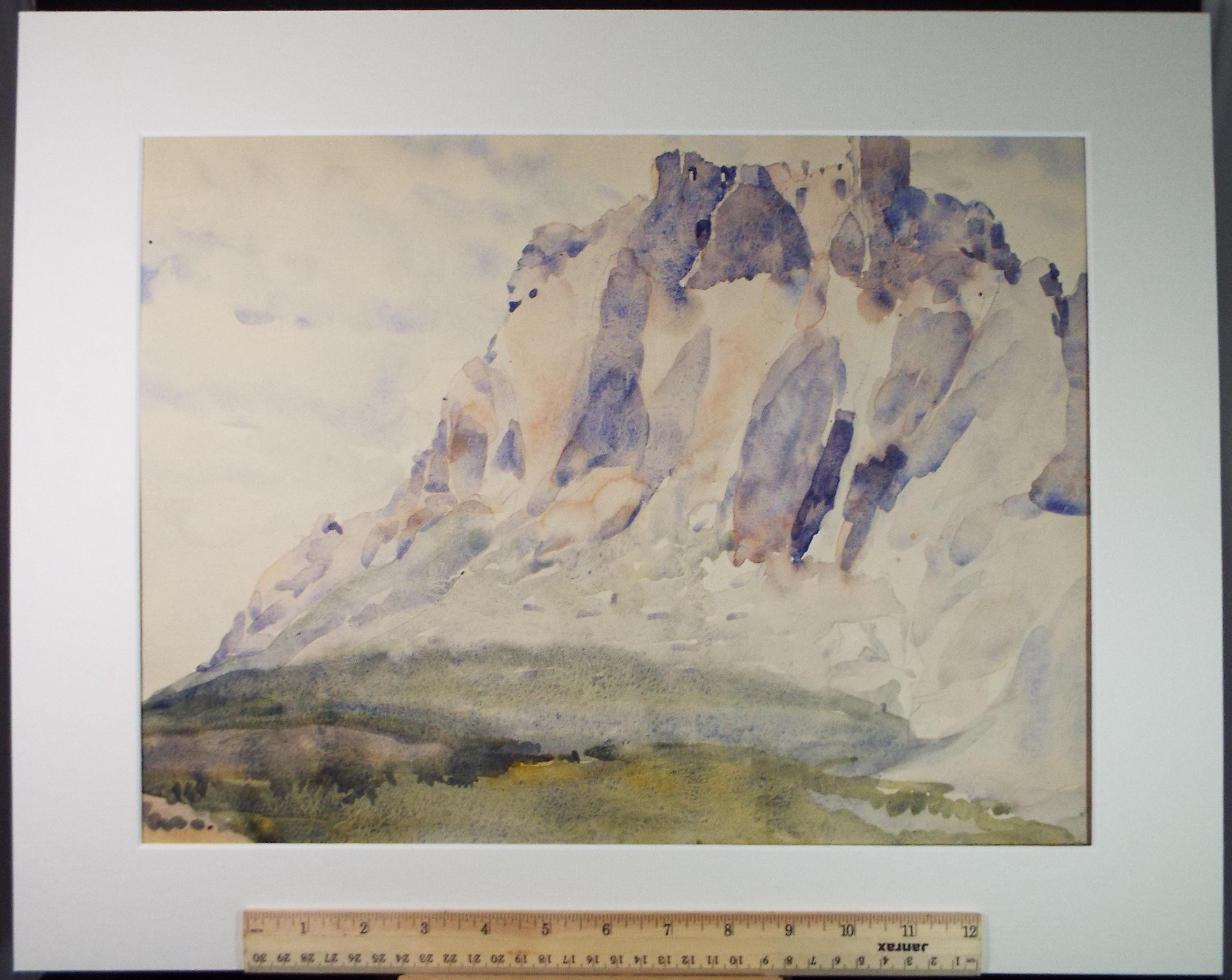 Original Watercolour, 'Les Baux', Unknown Artist, Dated 1921