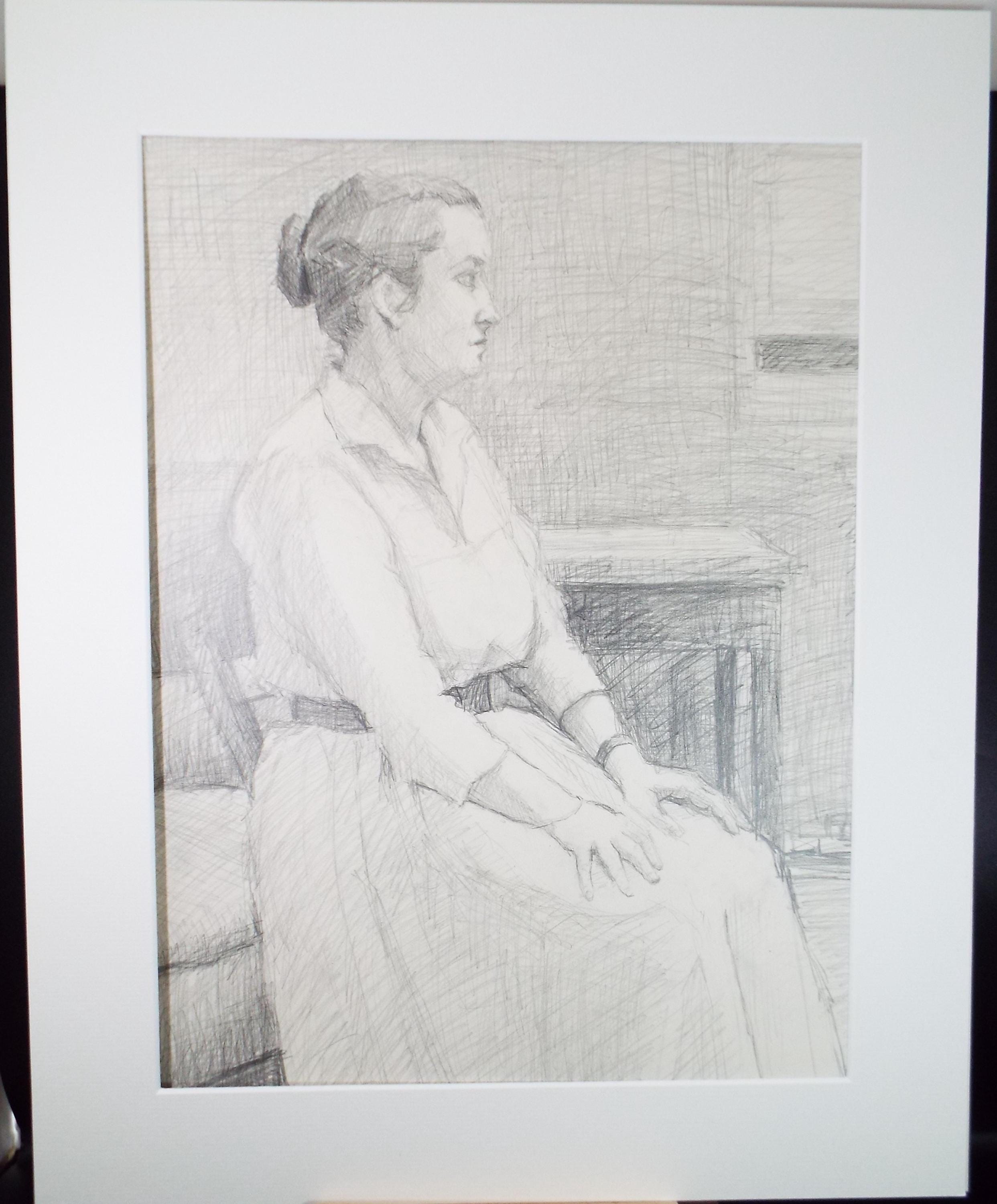 Pencil drawing 'Seated Woman', c1950s, Pauline Plummer (b1930)