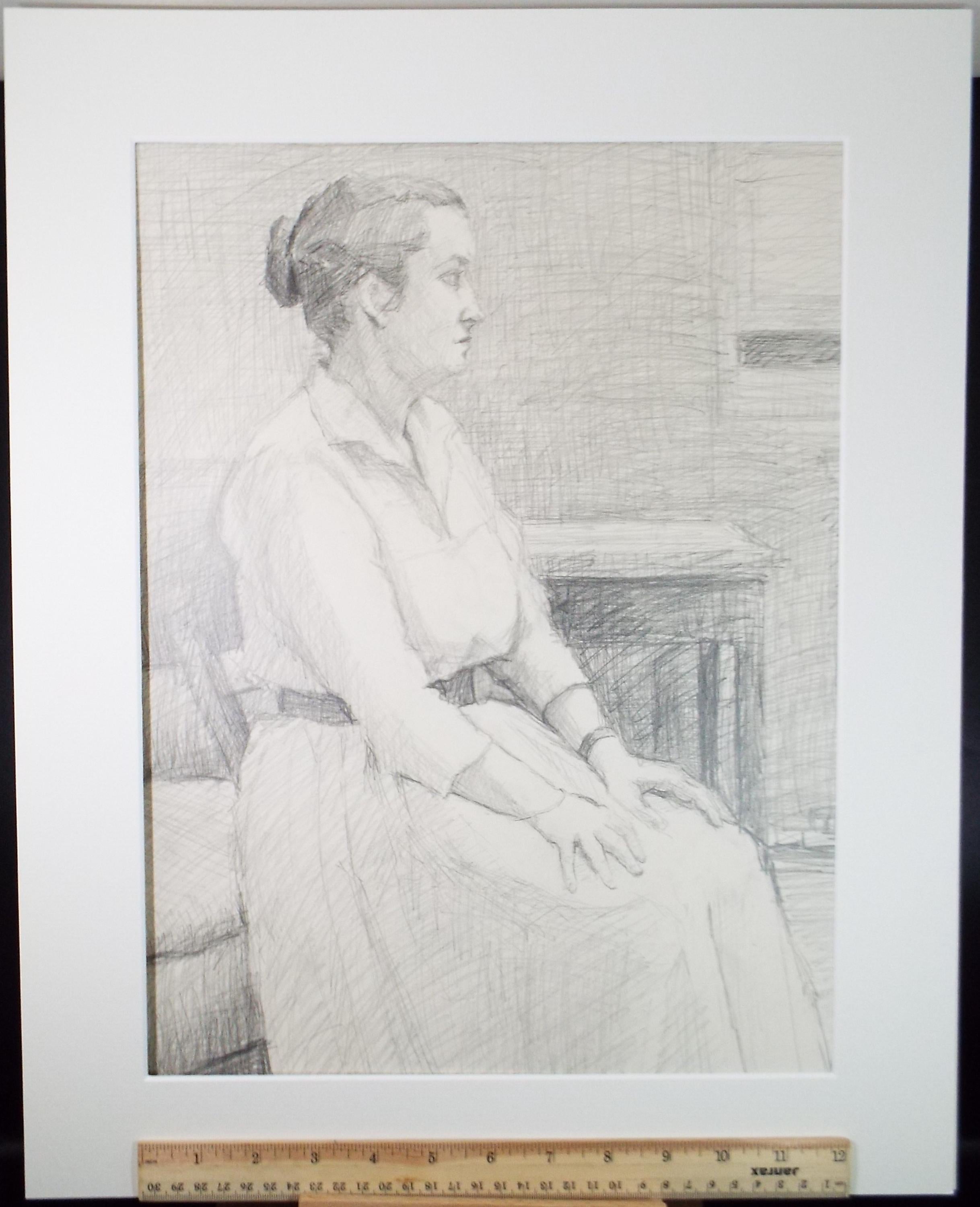 Pencil drawing 'Seated Woman', c1950s, Pauline Plummer (b1930)