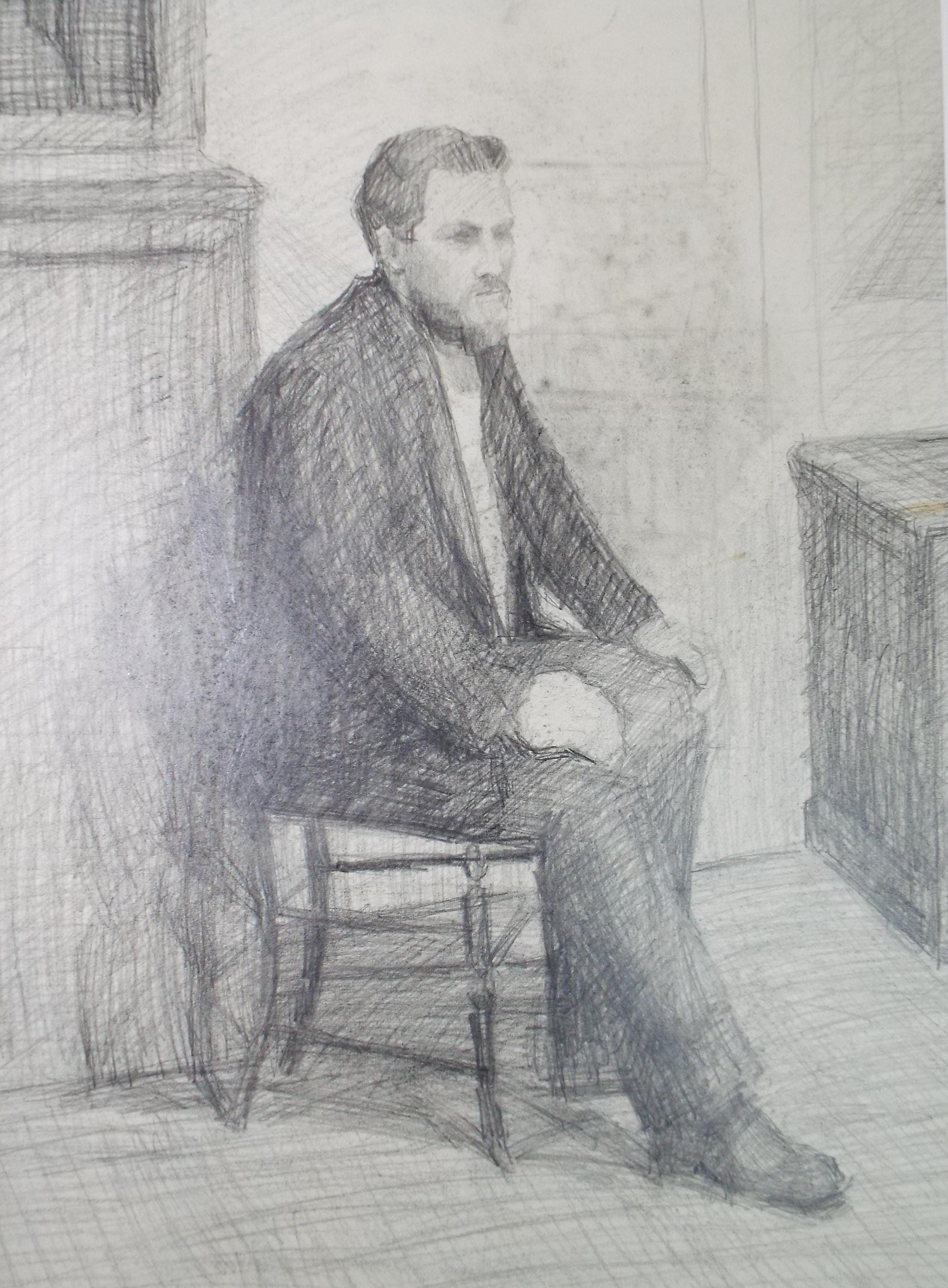 Pencil drawing 'Seated Man', c1950s, Pauline Plummer (b1930)
