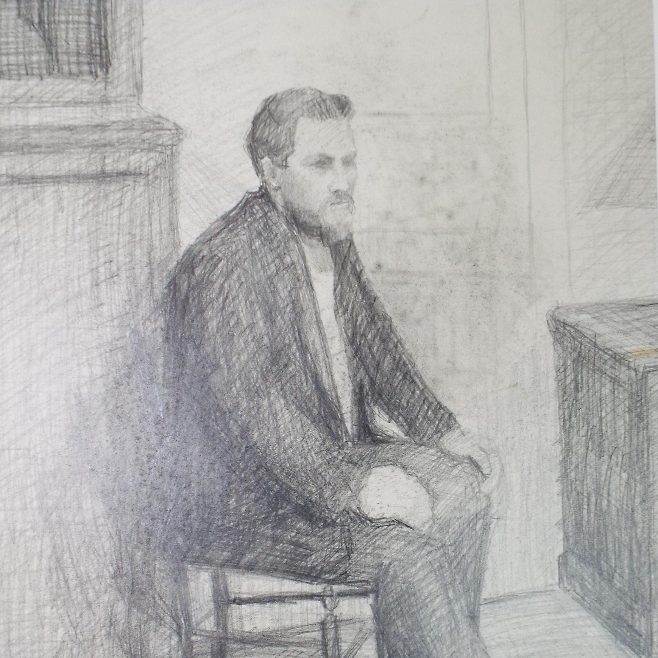 Pencil drawing 'Seated Man', c1950s, Pauline Plummer (b1930)