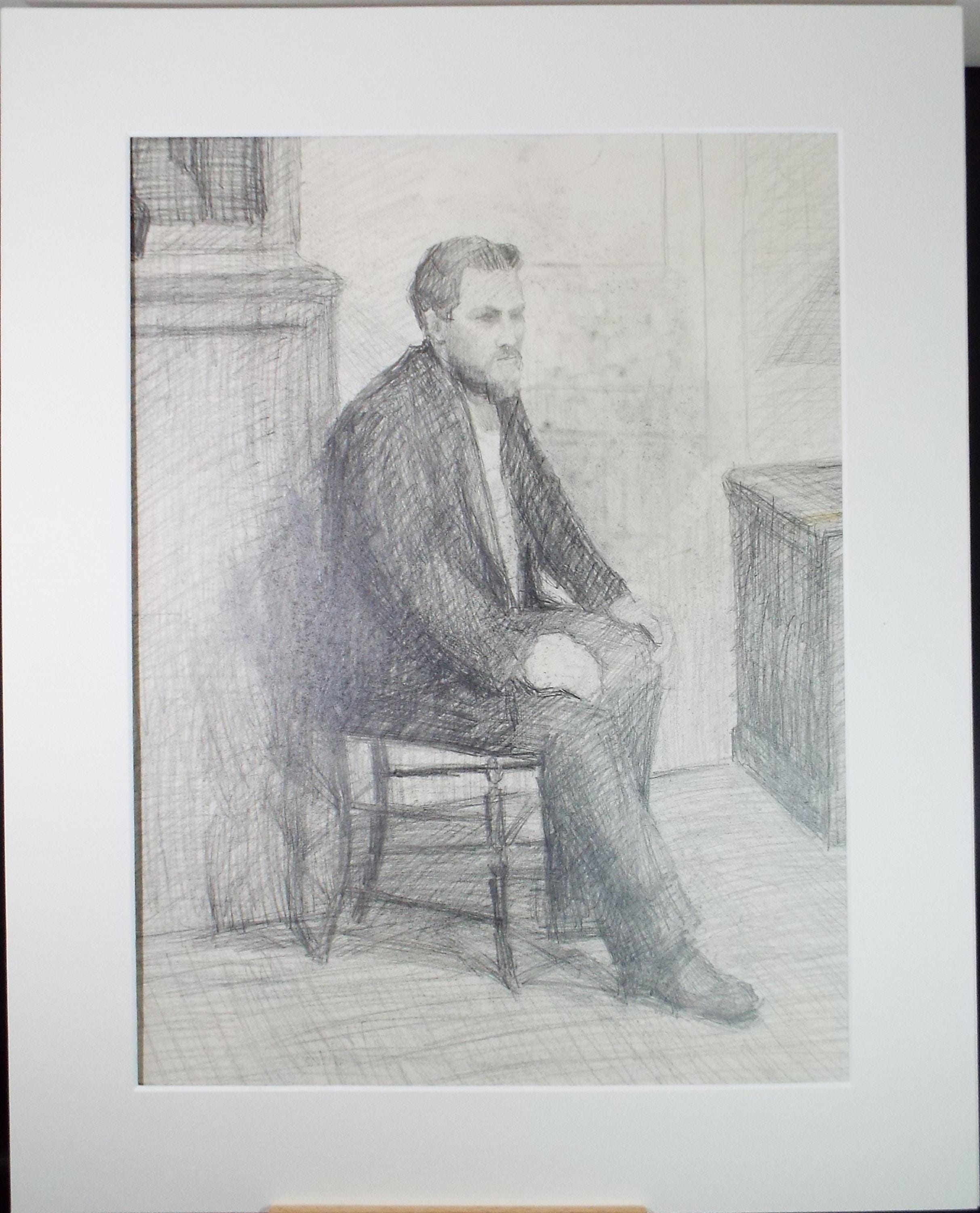 Pencil drawing 'Seated Man', c1950s, Pauline Plummer (b1930)