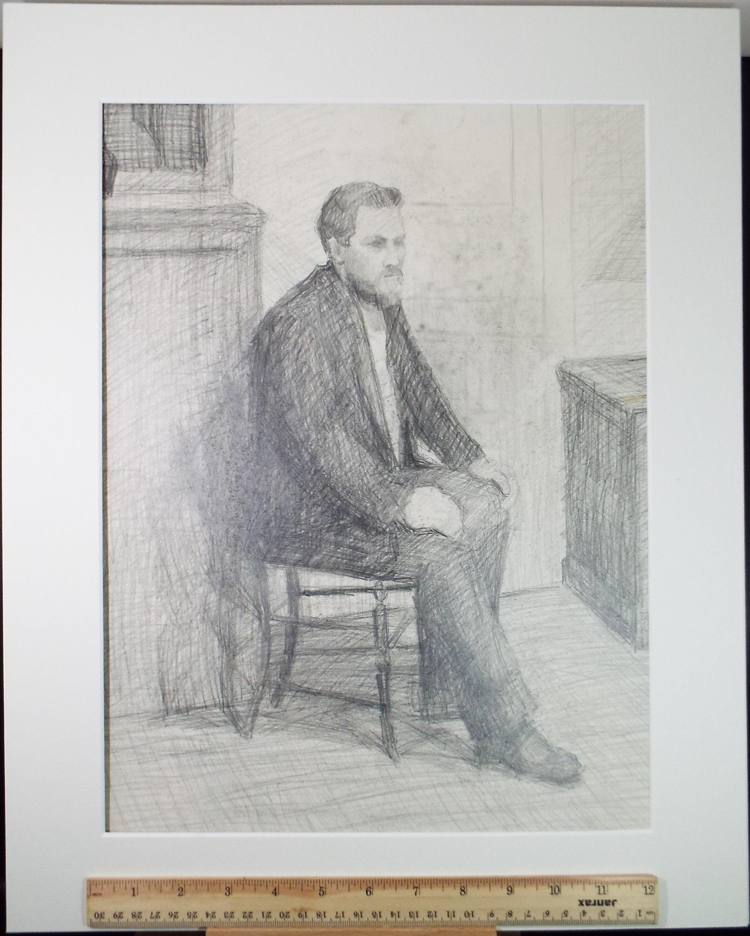 Pencil drawing 'Seated Man', c1950s, Pauline Plummer (b1930)