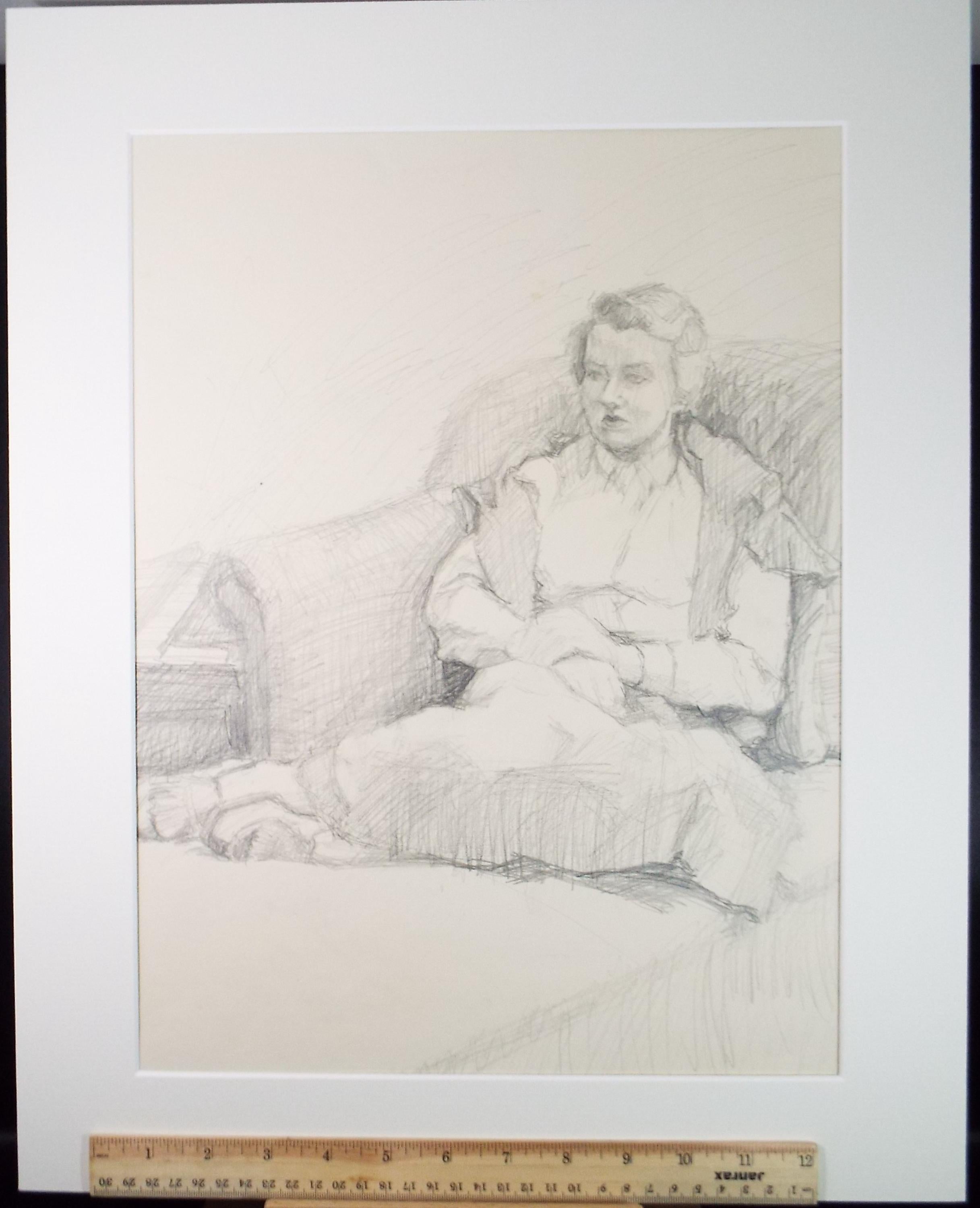 Pencil drawing 'Seated Woman', c1950s, Pauline Plummer (b1930)