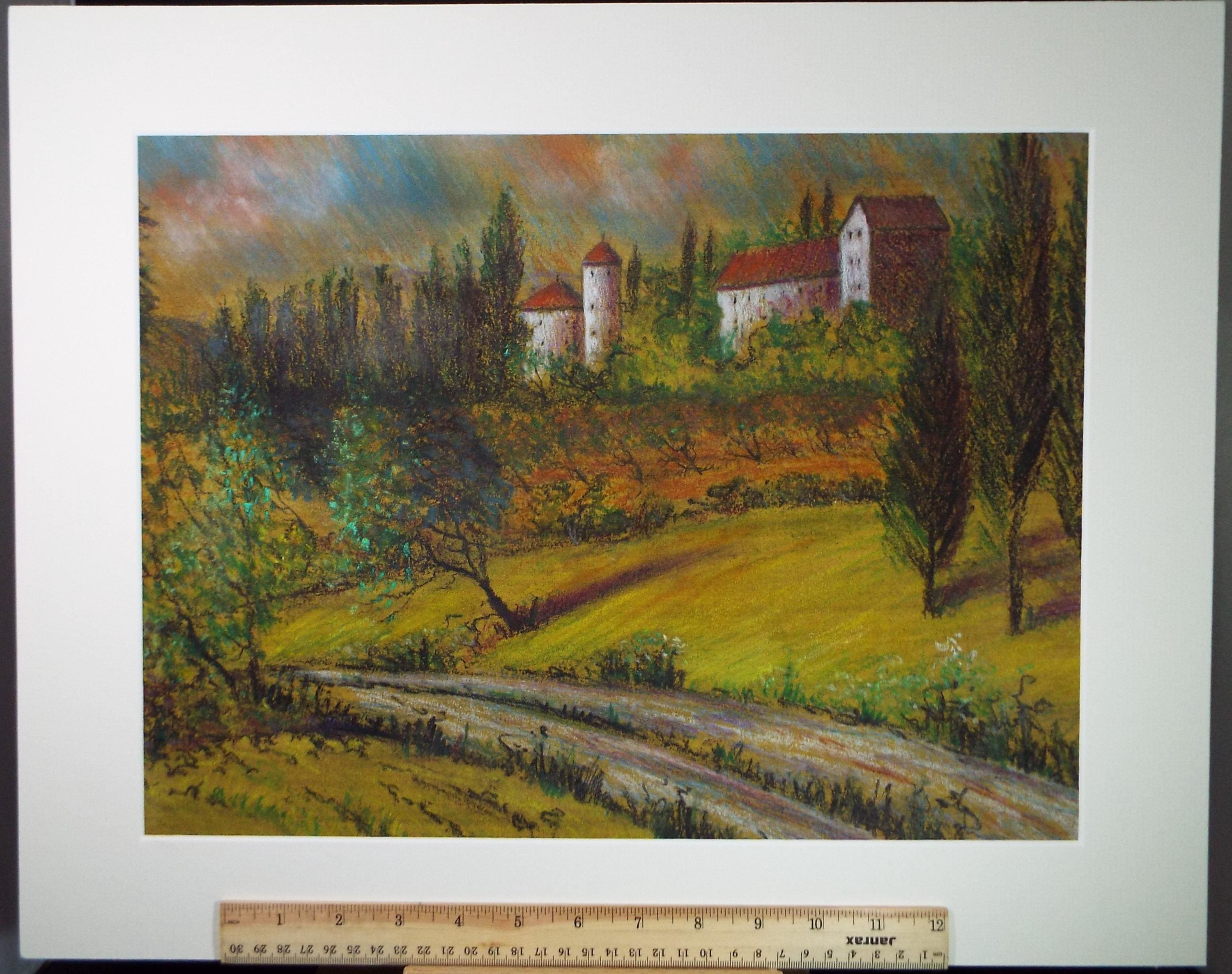 Original Pastel drawing, 'Provence', Unknown Artist, dated 1992