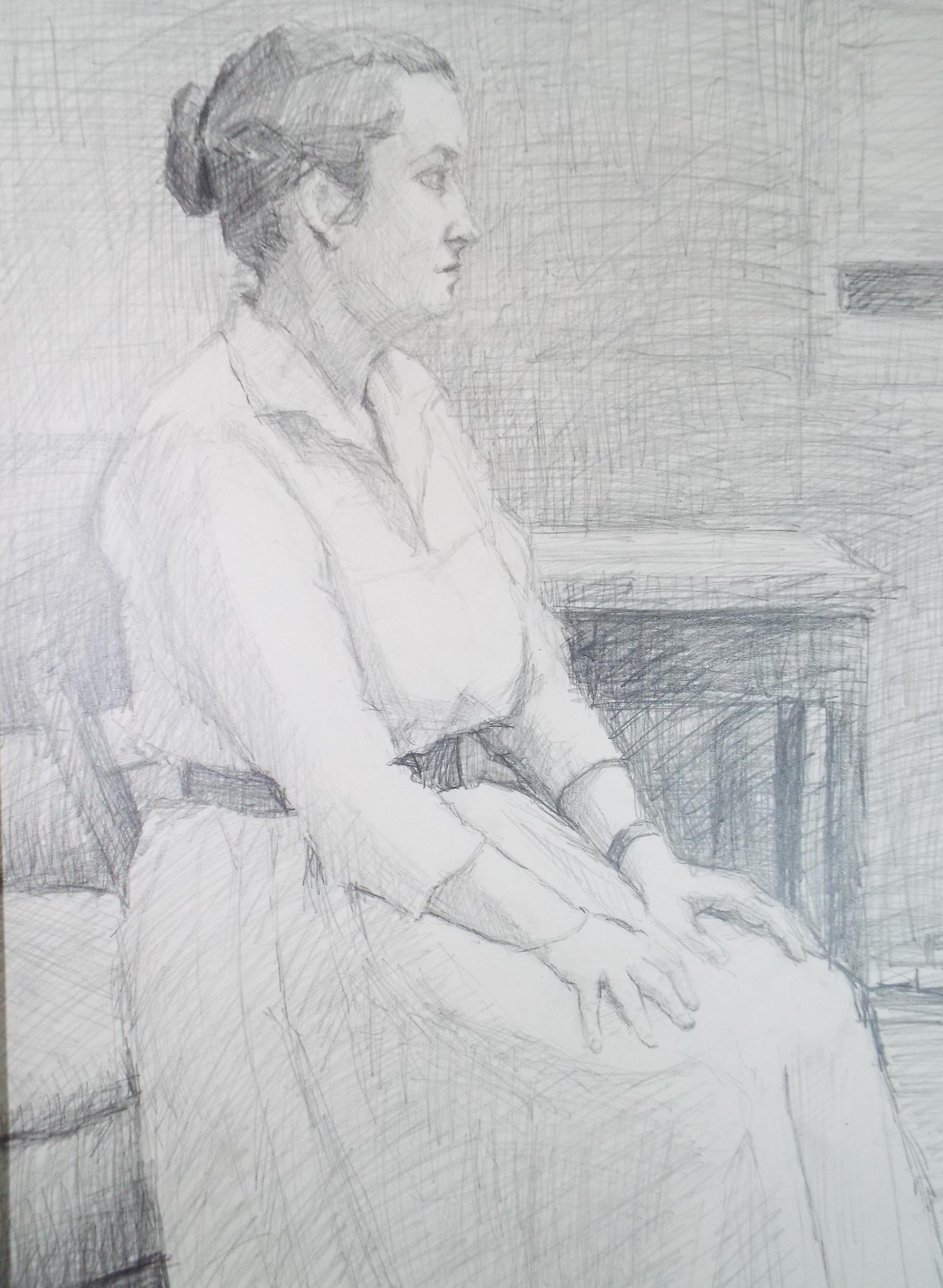 Pencil drawing 'Seated Woman', c1950s, Pauline Plummer (b1930)