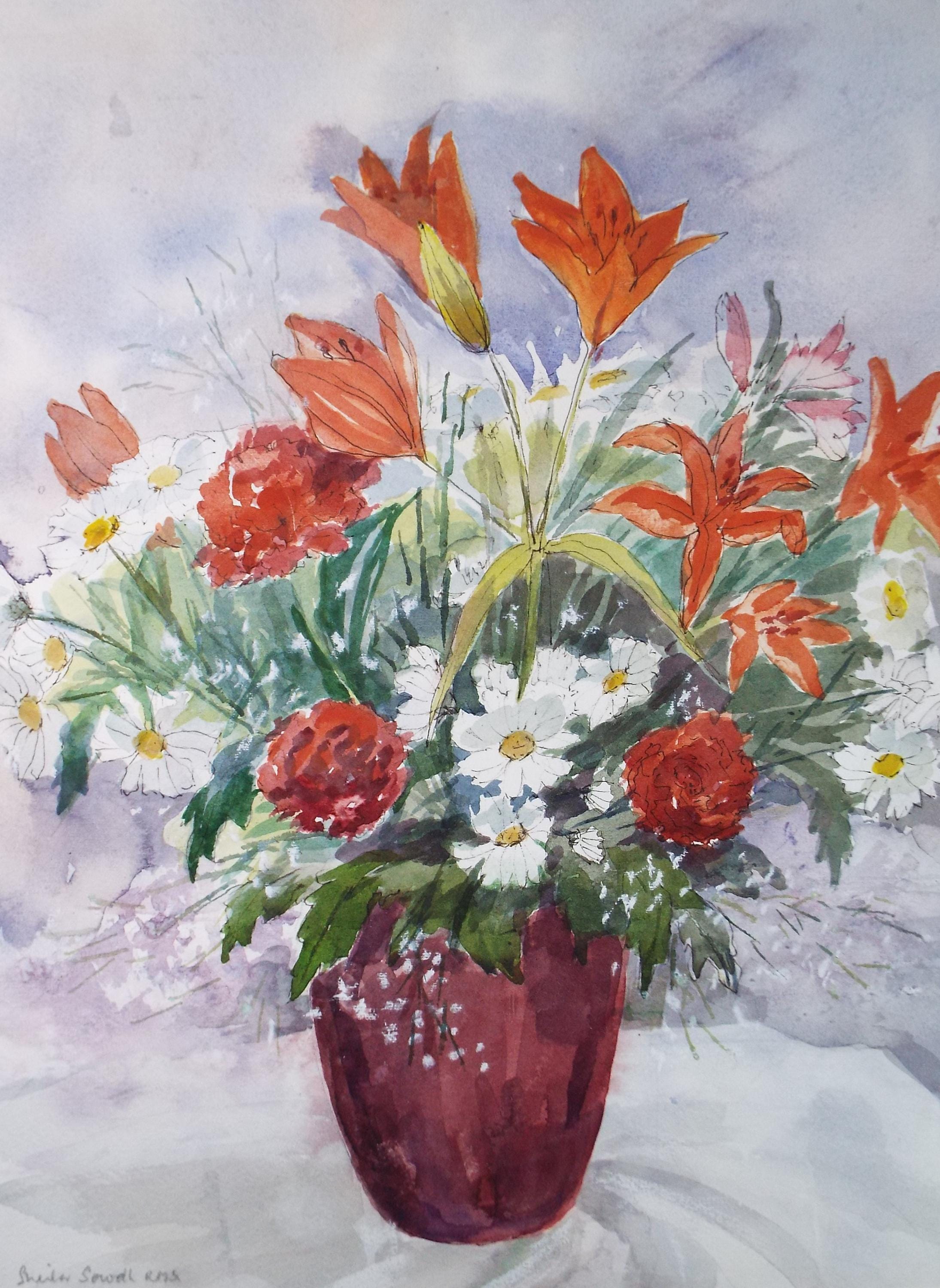 Original Watercolour, 'Mixed Flowers', Shelia Sewell RMS, circa 1990's