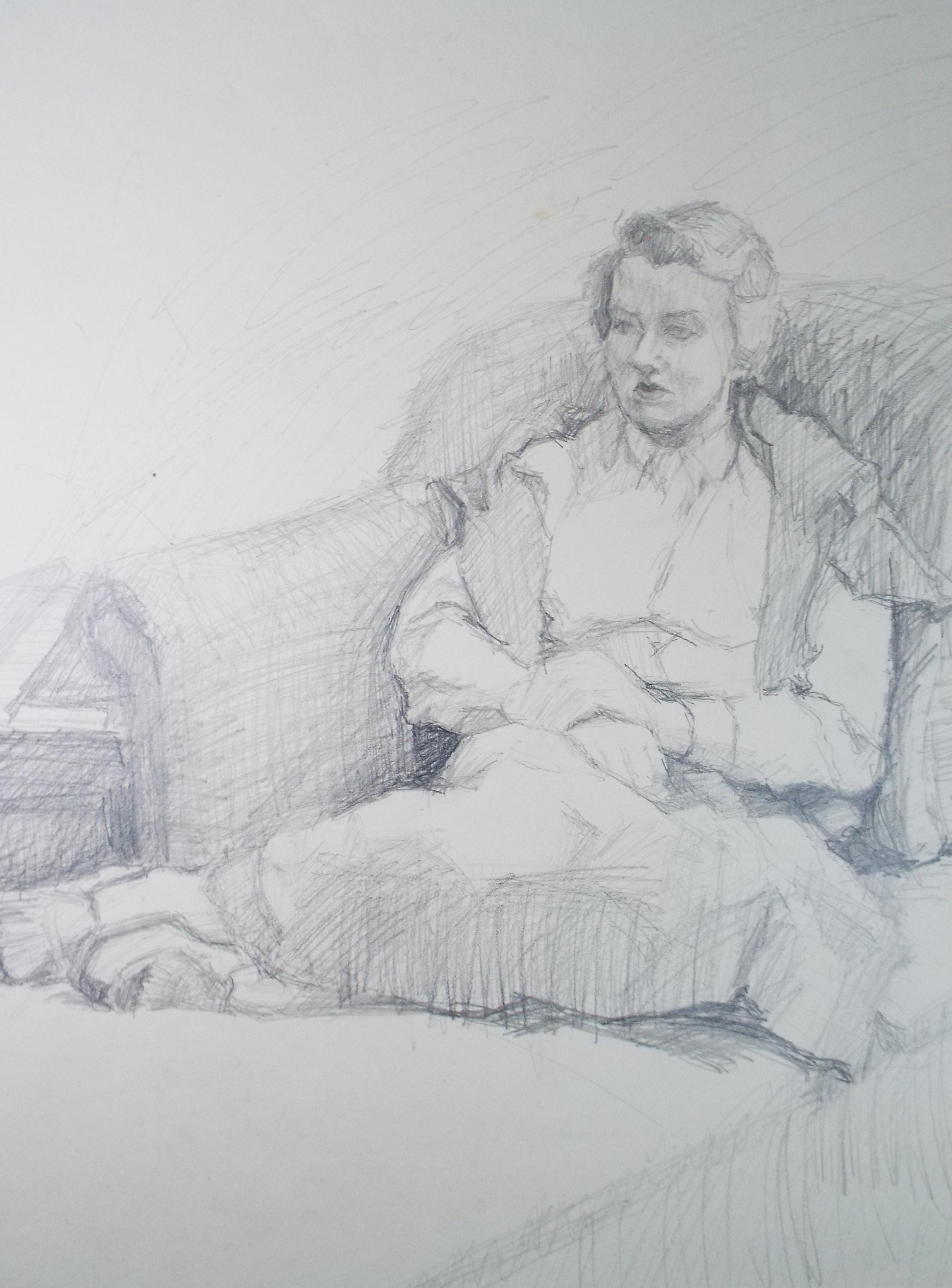 Pencil drawing 'Seated Woman', c1950s, Pauline Plummer (b1930)