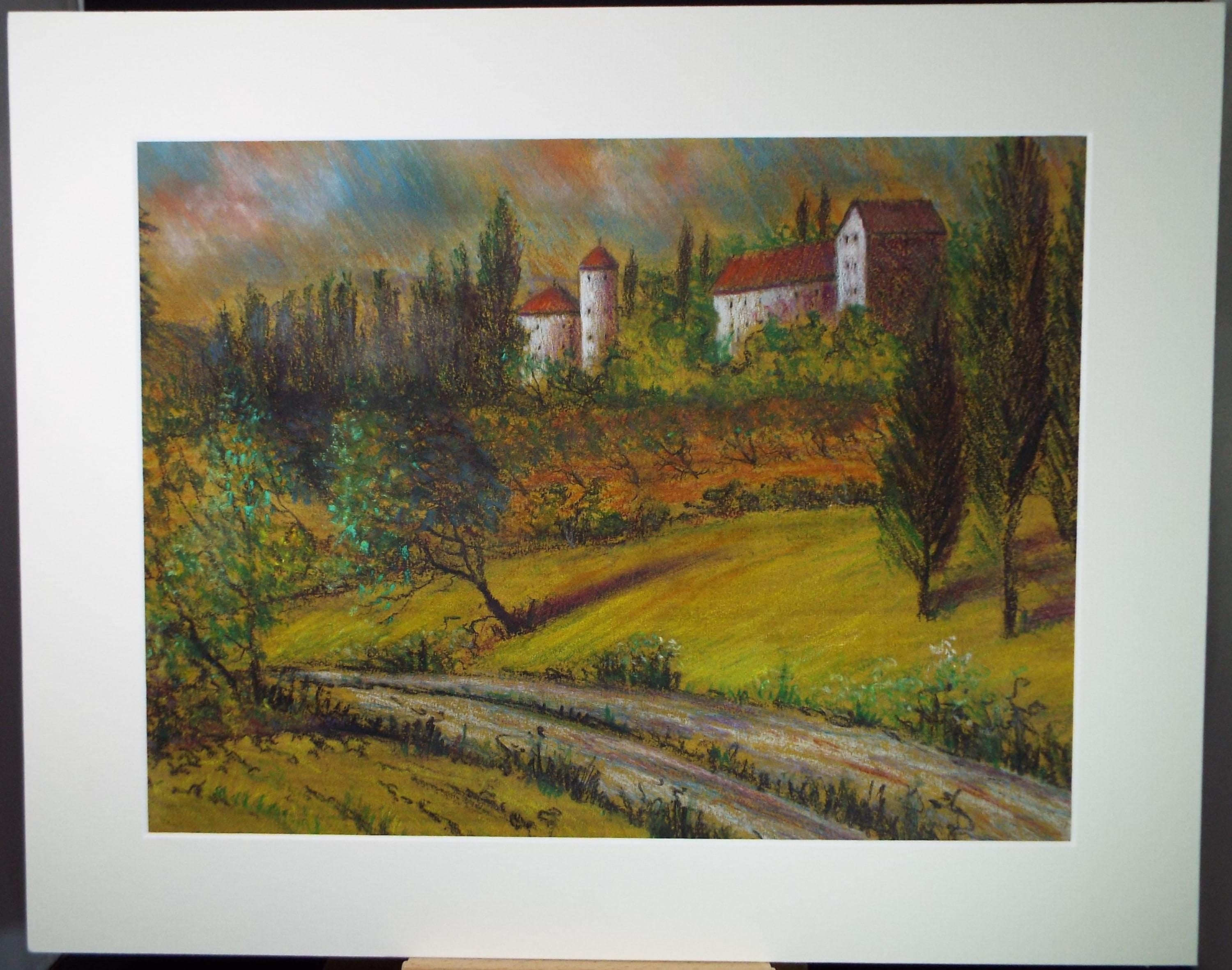 Original Pastel drawing, 'Provence', Unknown Artist, dated 1992