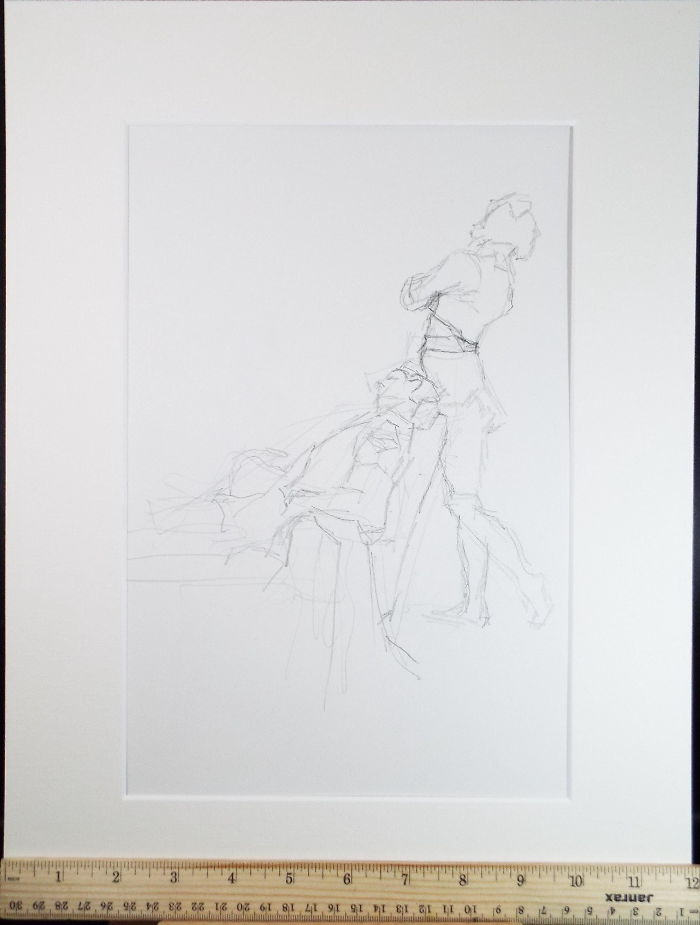 Original Pencil Drawing, 'Two Figures', Pauline Plummer (b1933), Circa 1990's