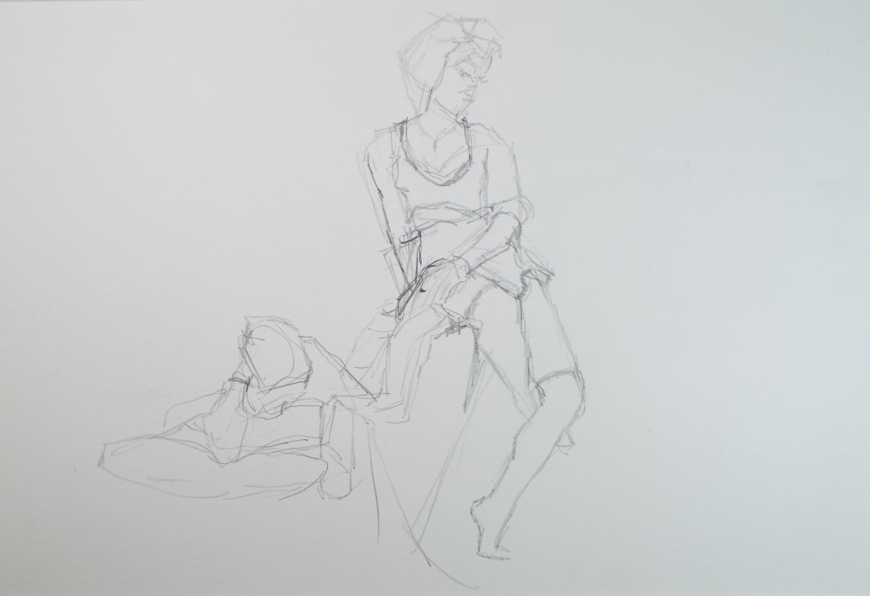 Original Pencil Drawing, 'Two Figures', Pauline Plummer (b1933), Circa 1990's