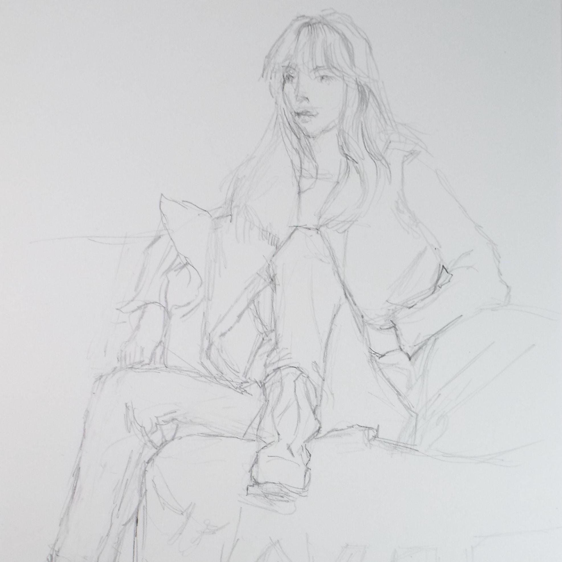 Original Pencil Drawing, 'Two Figures', Pauline Plummer (b1933), Circa 1990's