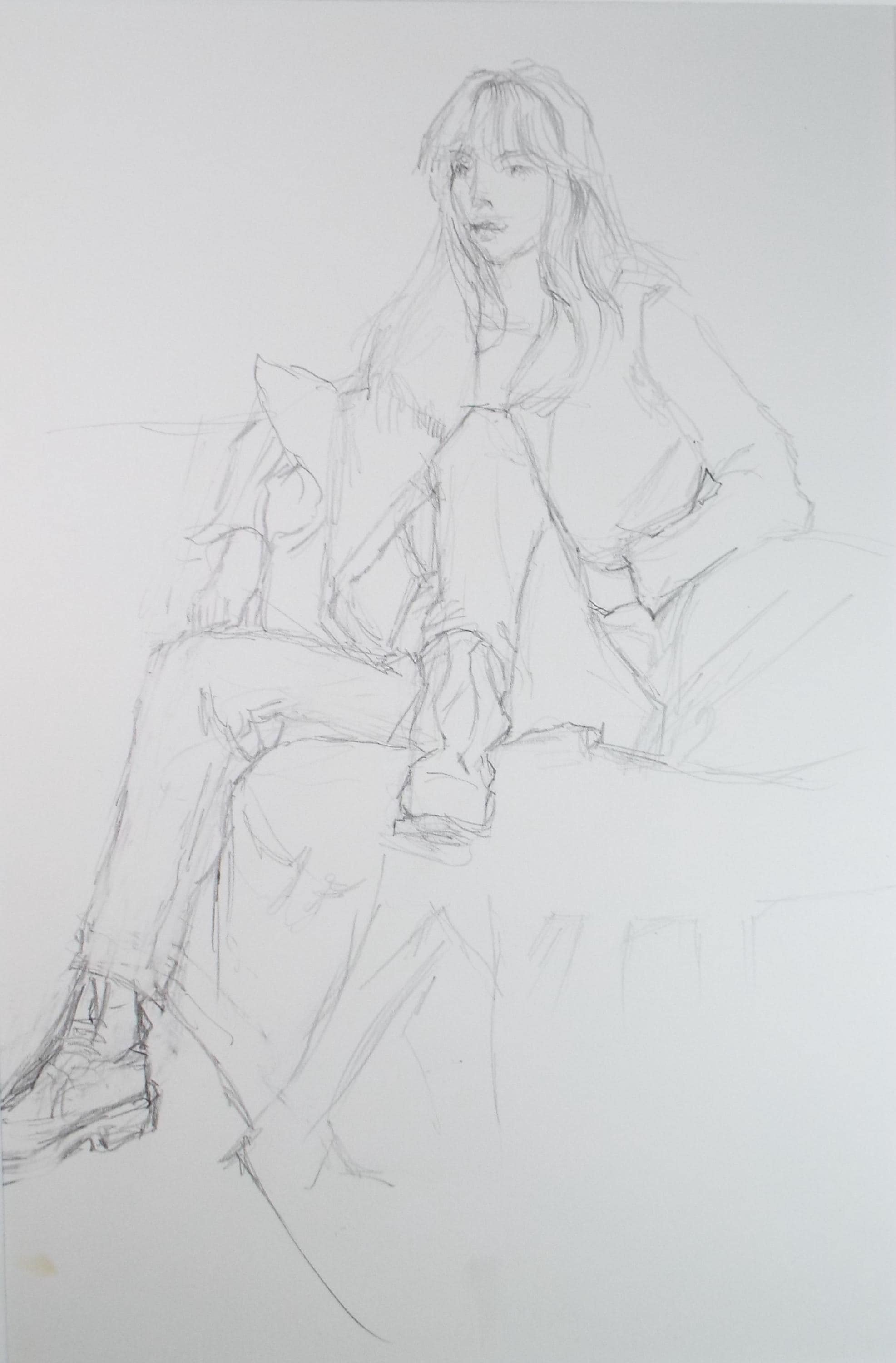 Original Pencil Drawing, 'Two Figures', Pauline Plummer (b1933), Circa 1990's