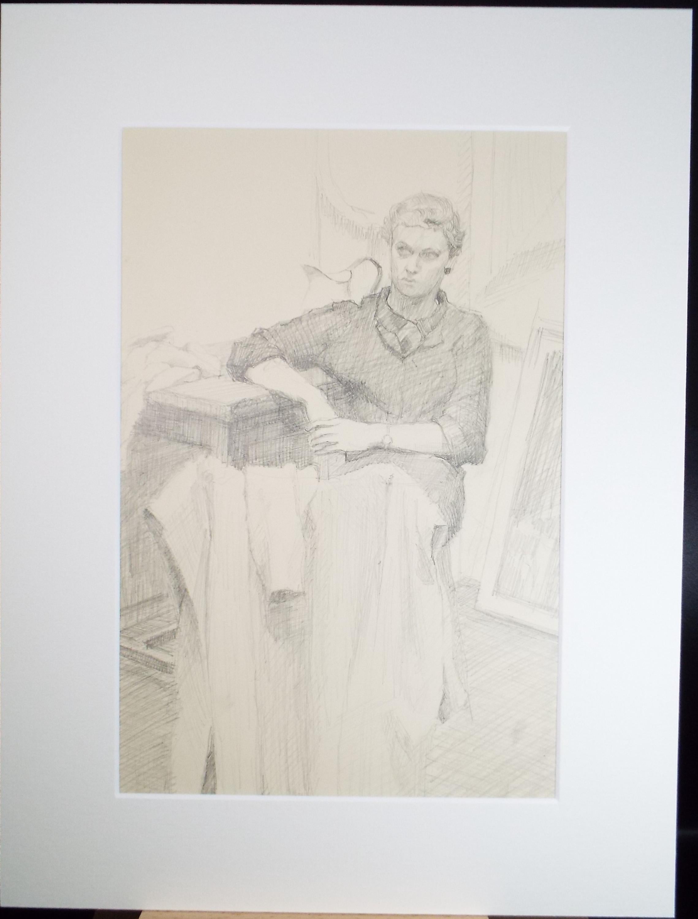 Original Pencil Drawing, 'Seated Woman', Pauline Plummer (b1933), Circa 1950's