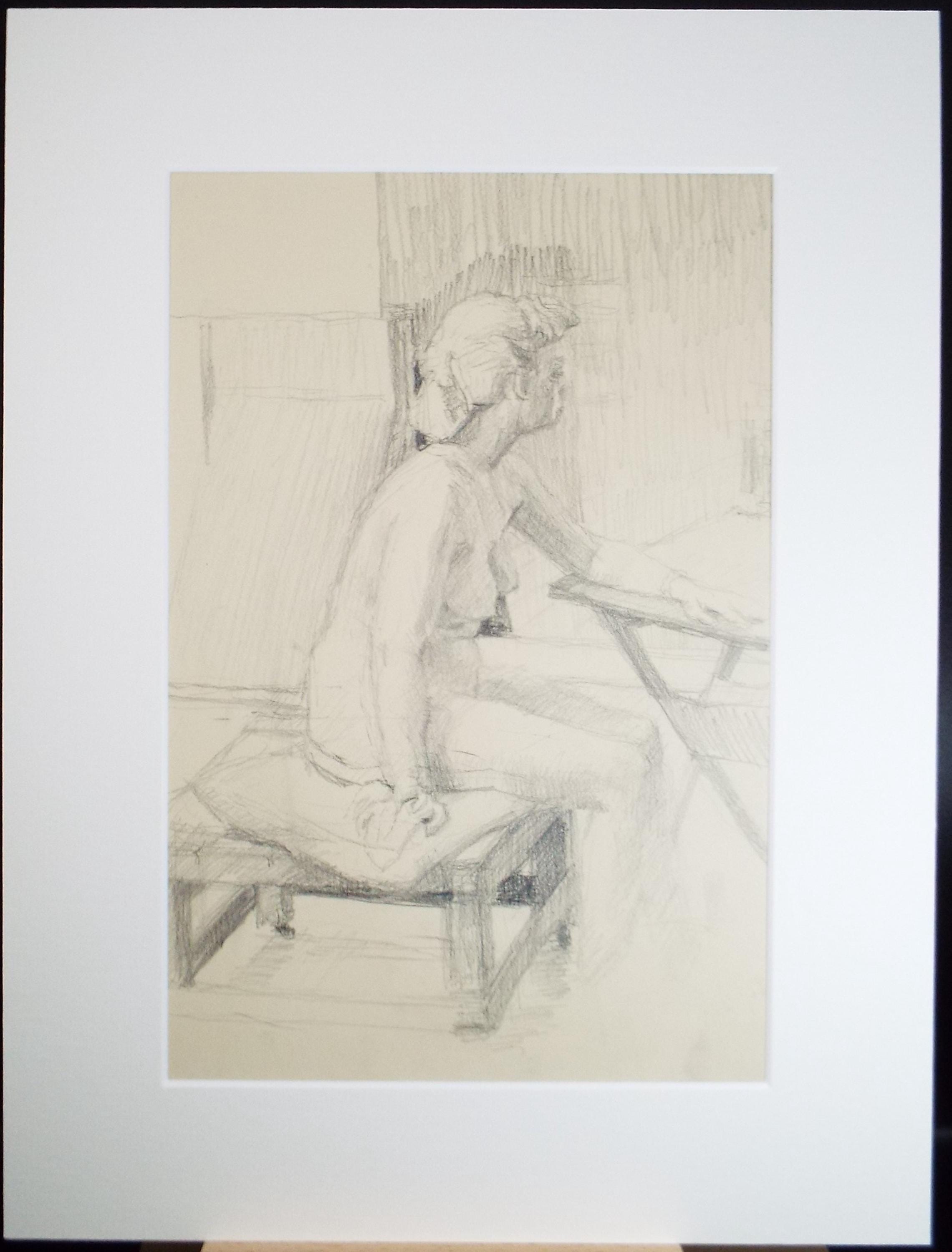 Original Pencil Drawing, 'Seated Female Nude', Pauline Plummer (b1933), Circa 1950's