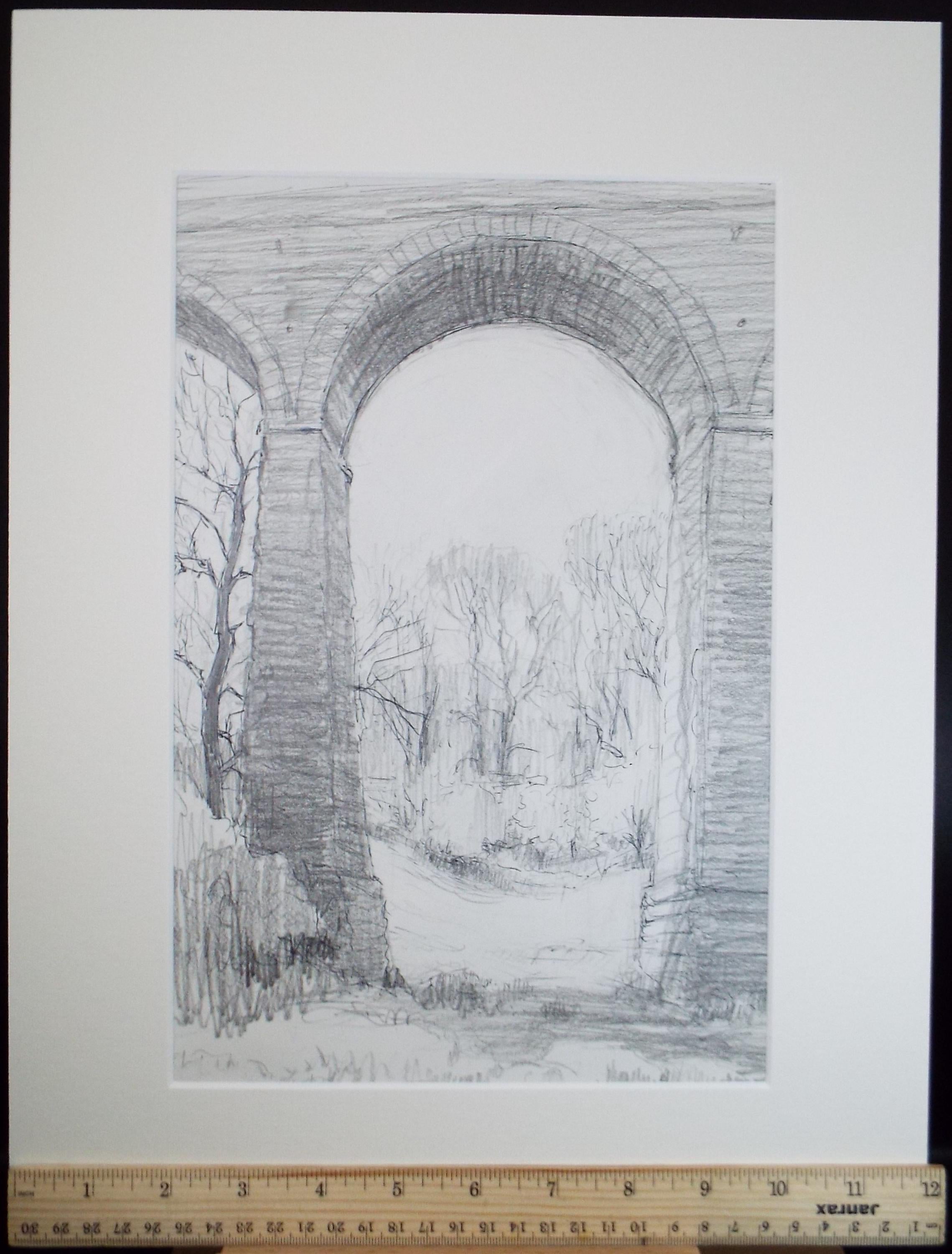 Original Pencil Drawing 'View through a Viaduct', Circa 1990's, Pauline Plummer (b1933)