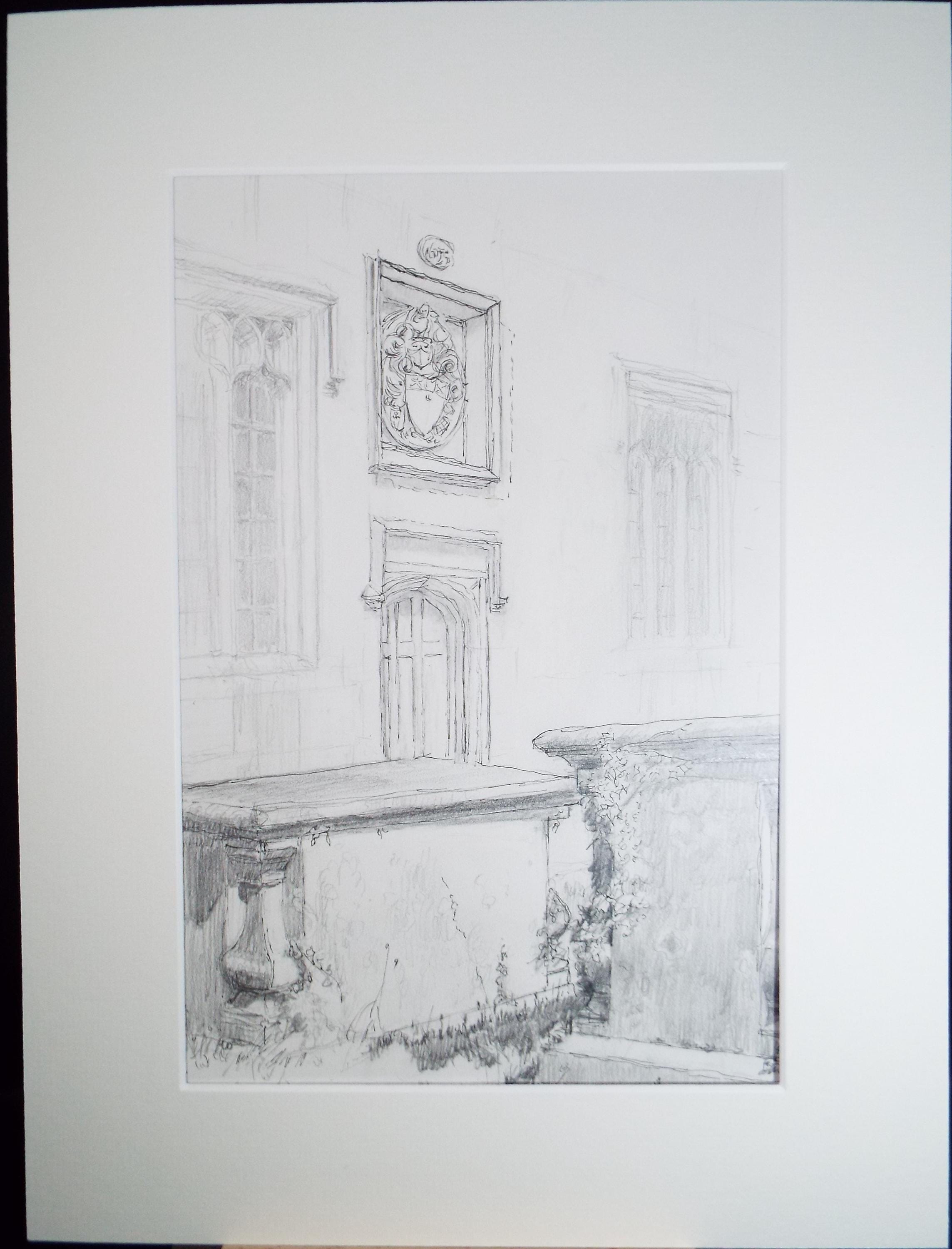 Original pencil drawing with ink, 'Stone Tombs', c1980, Pauline Plummer (b1933)