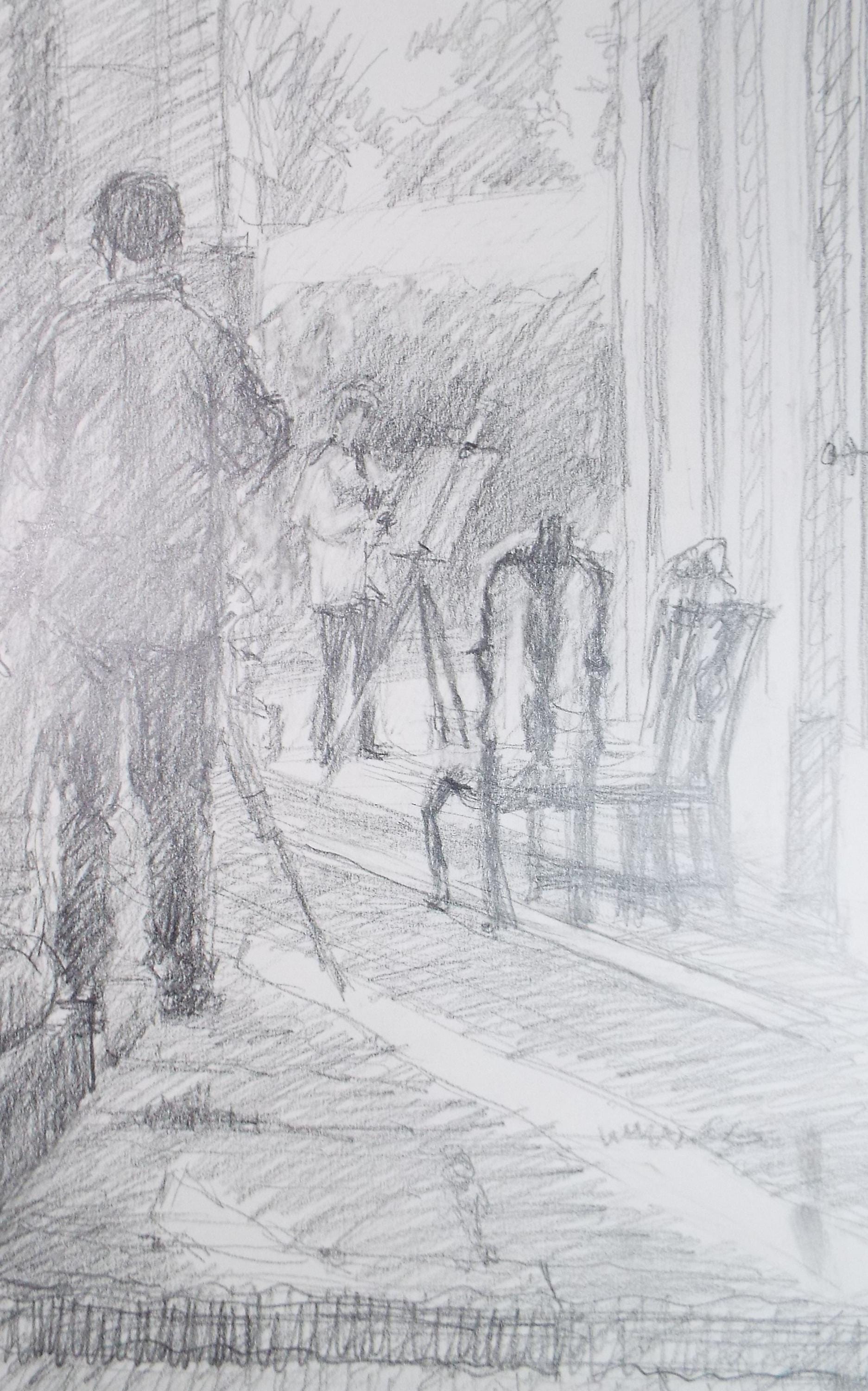 Original Pencil Drawing, 'The Art Class', Pauline Plummer (b1933), Circa 1990's