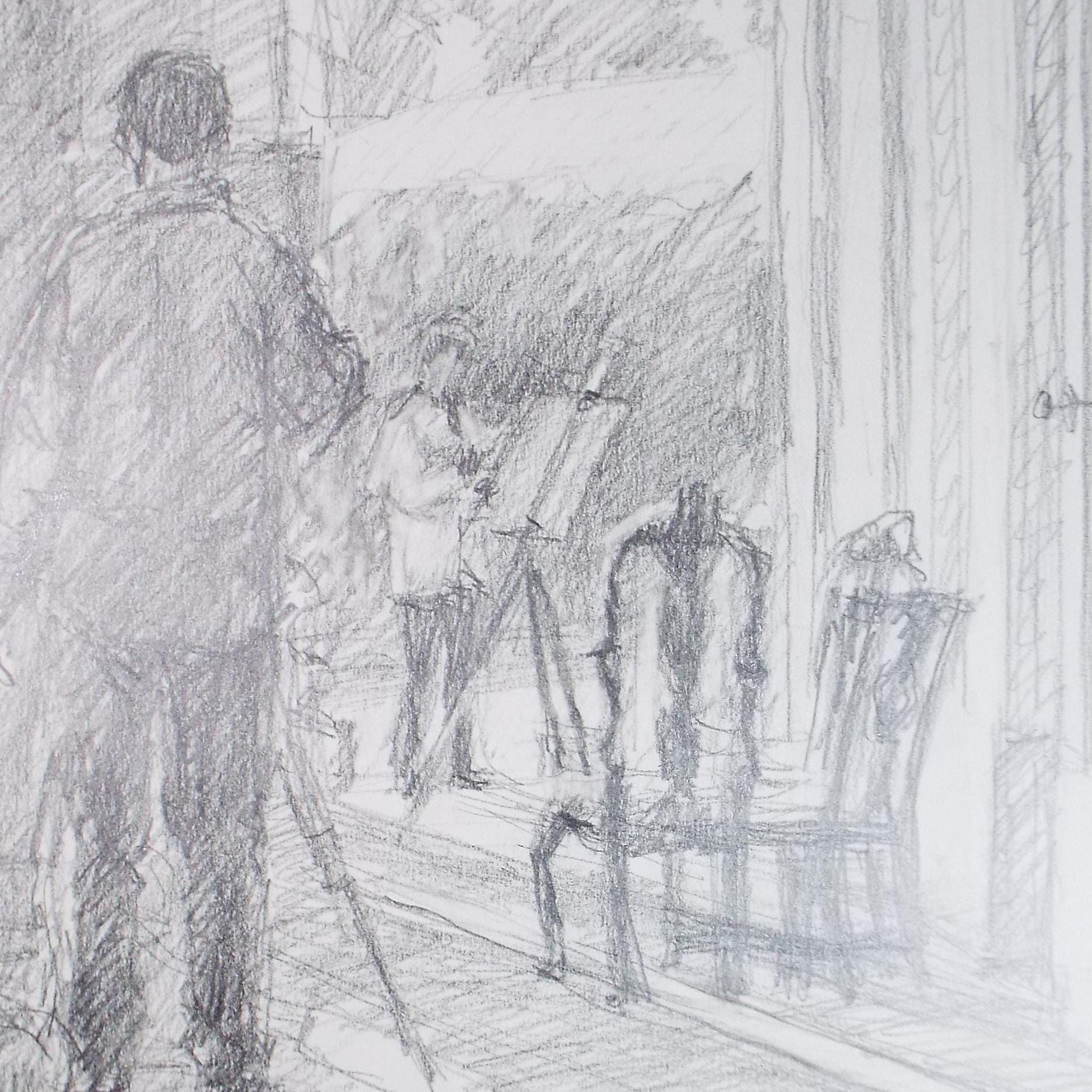 Original Pencil Drawing, 'The Art Class', Pauline Plummer (b1933), Circa 1990's