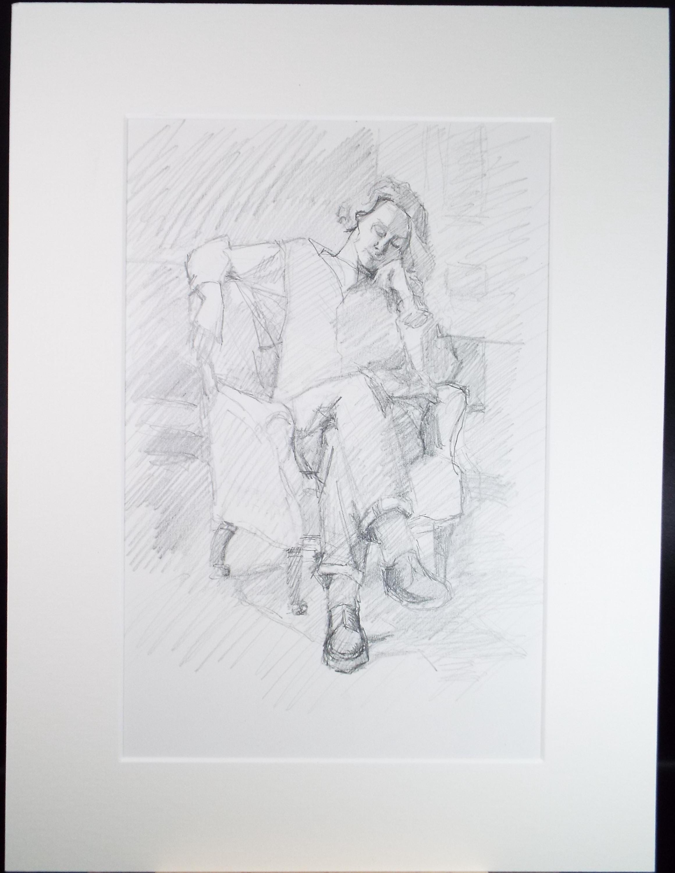 Original Pencil Drawing, 'Woman Sitting in Chair', Pauline Plummer (b1933), Circa 1990's