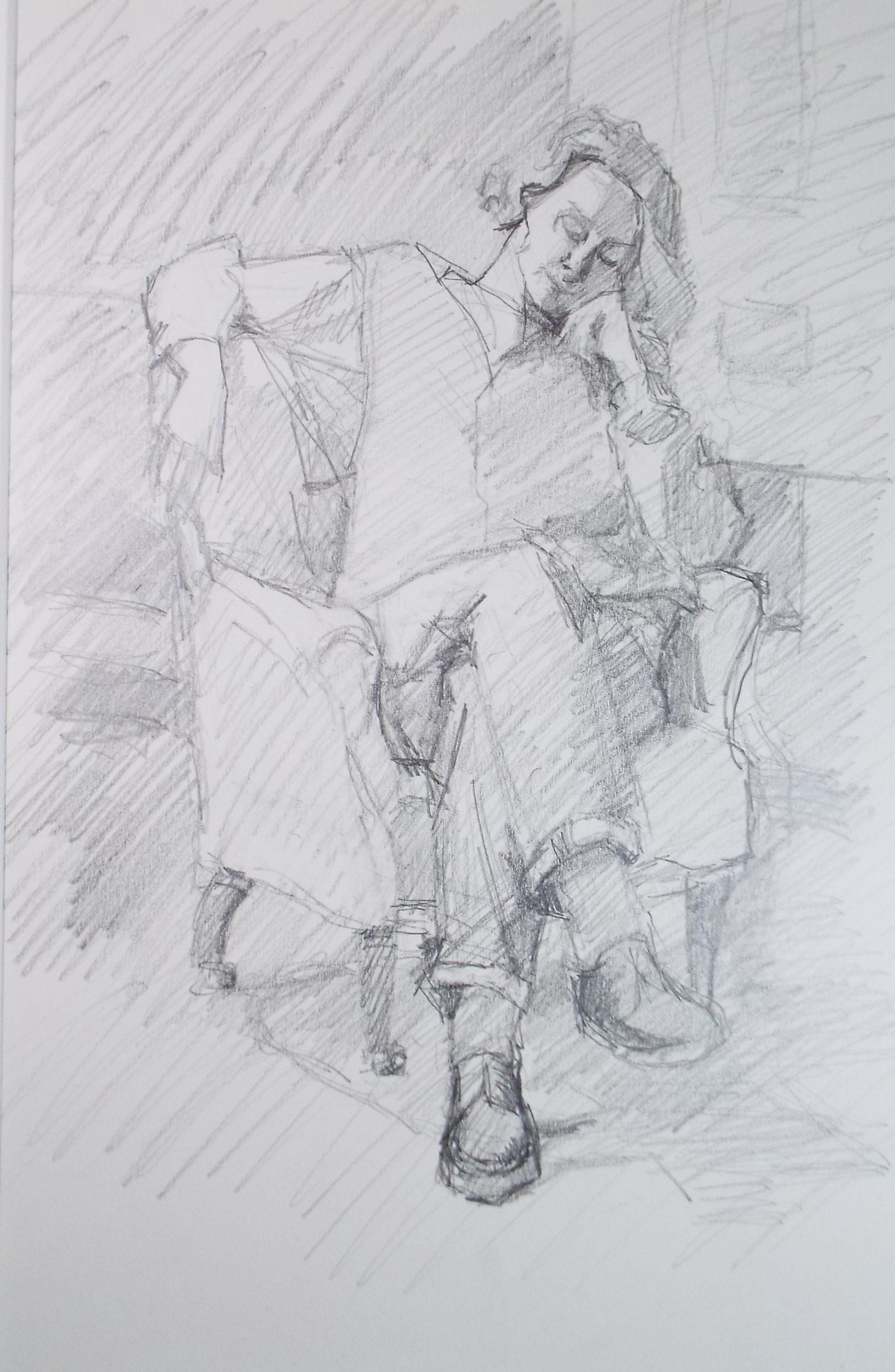 Original Pencil Drawing, 'Woman Sitting in Chair', Pauline Plummer (b1933), Circa 1990's