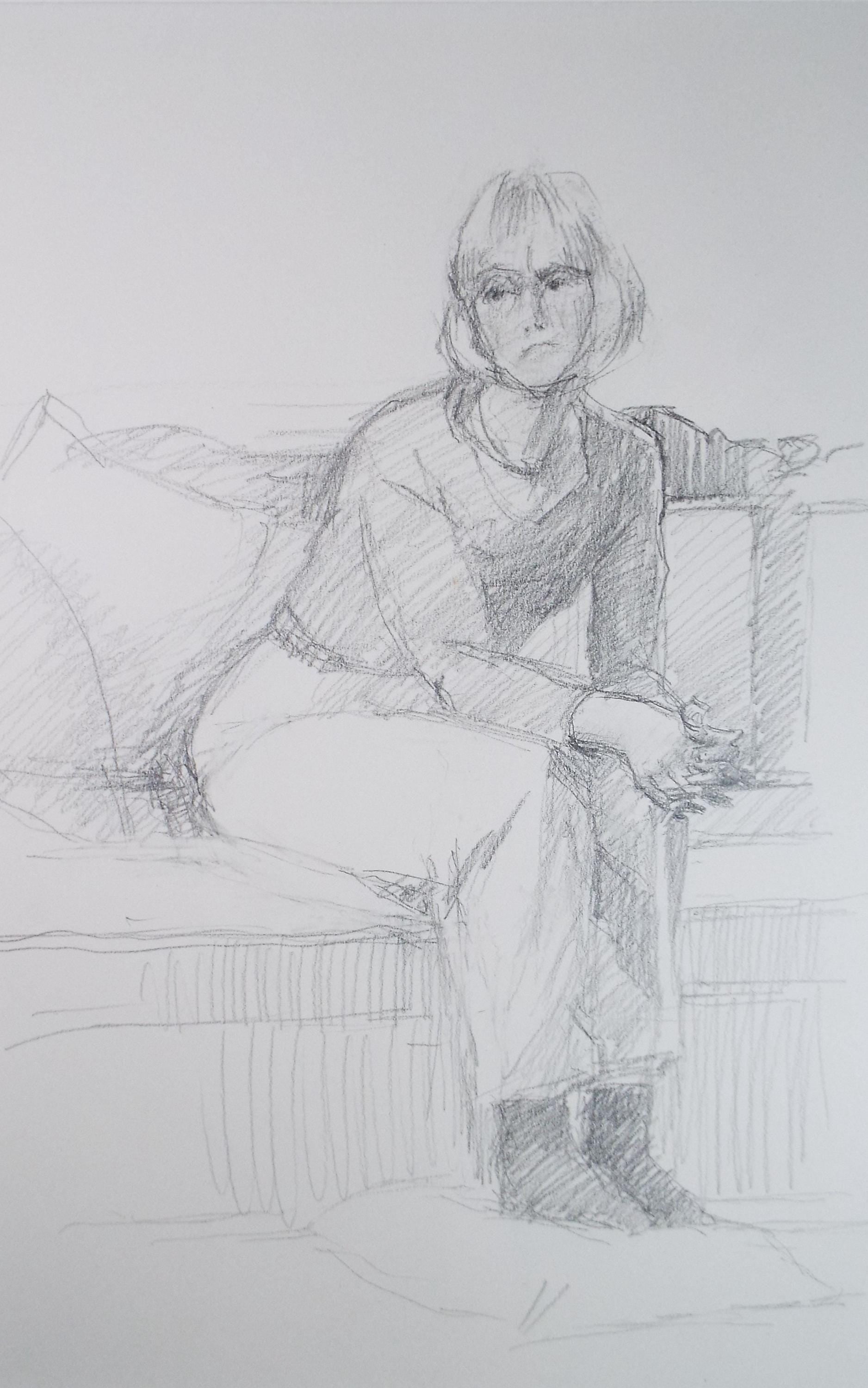 Original Pencil Drawing, 'Seated Woman', Pauline Plummer (b1933), Circa 1990's