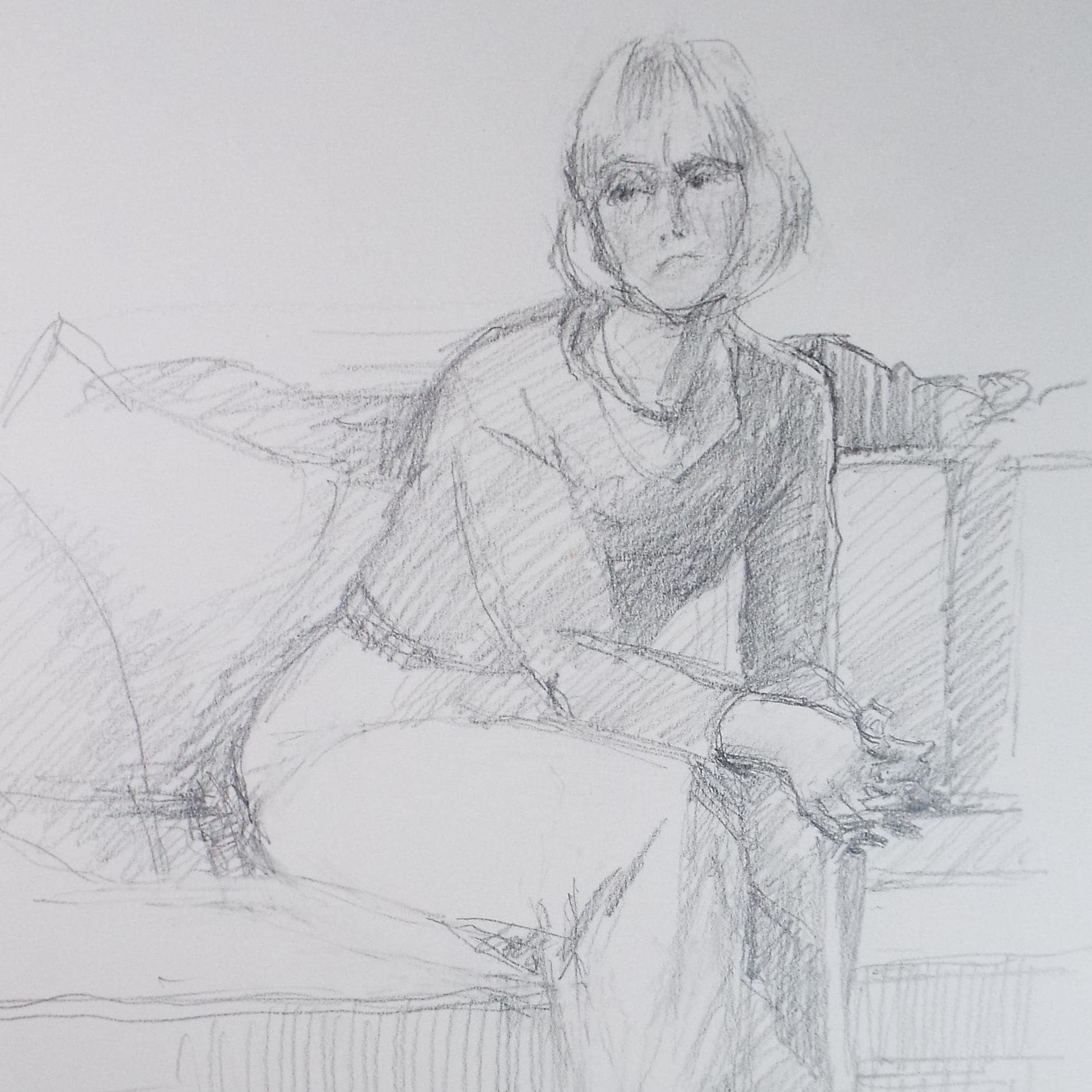 Original Pencil Drawing, 'Seated Woman', Pauline Plummer (b1933), Circa 1990's