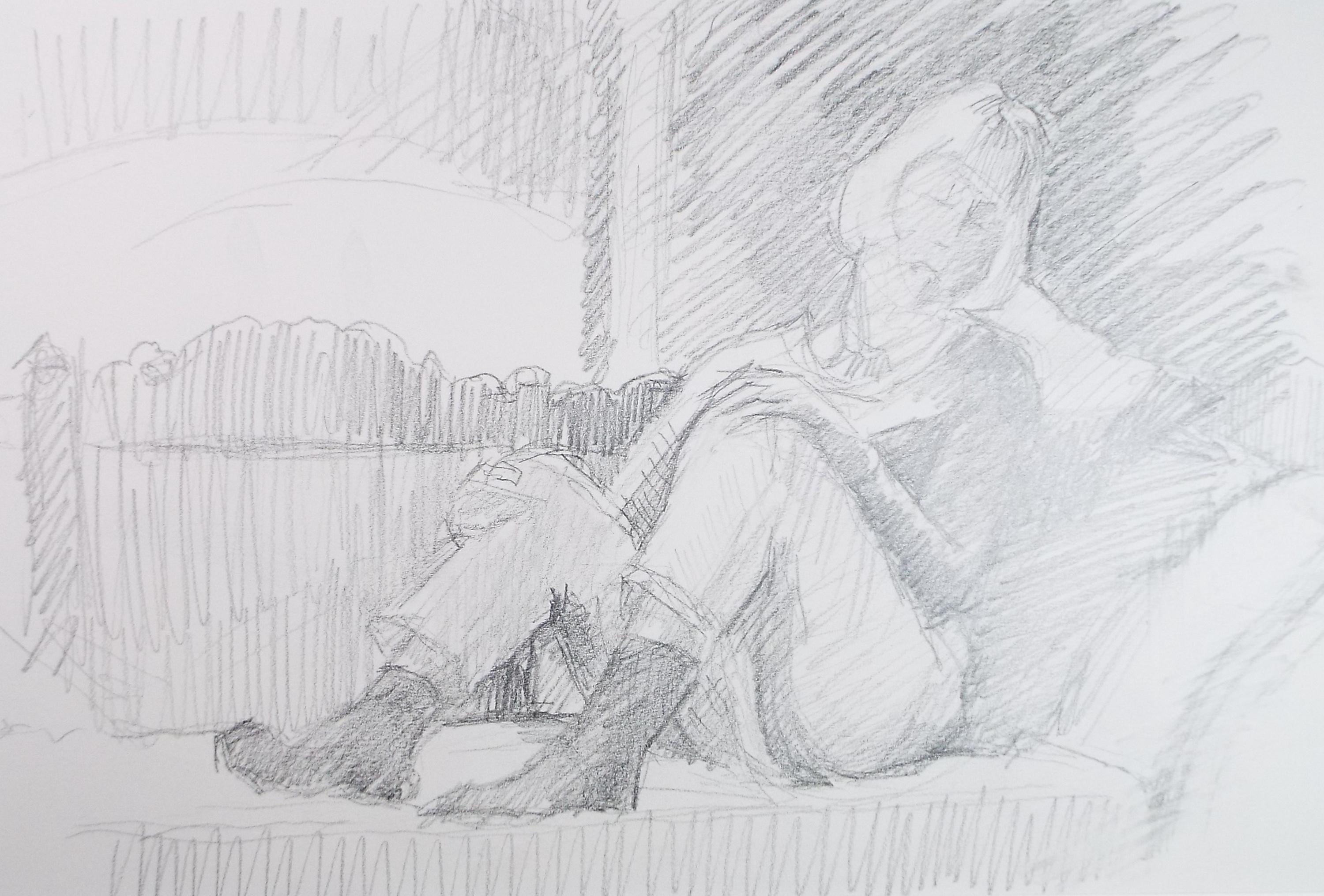 Original Pencil Drawing, 'Woman on a Couch', Pauline Plummer (b1933), Circa 1990's