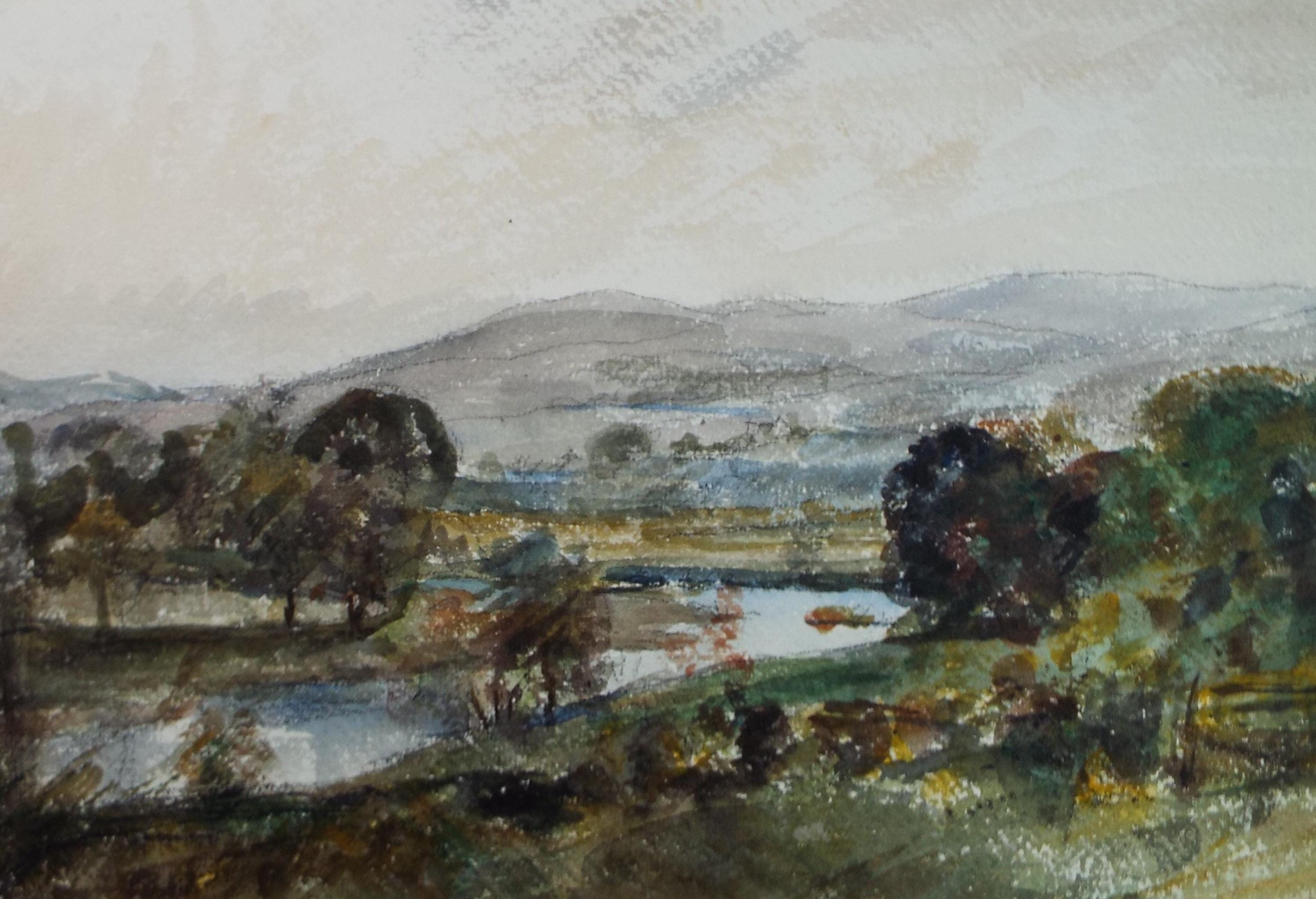 Original Watercolour, 'River Valley', A E Borthwick (1871-1955), circa 1940's