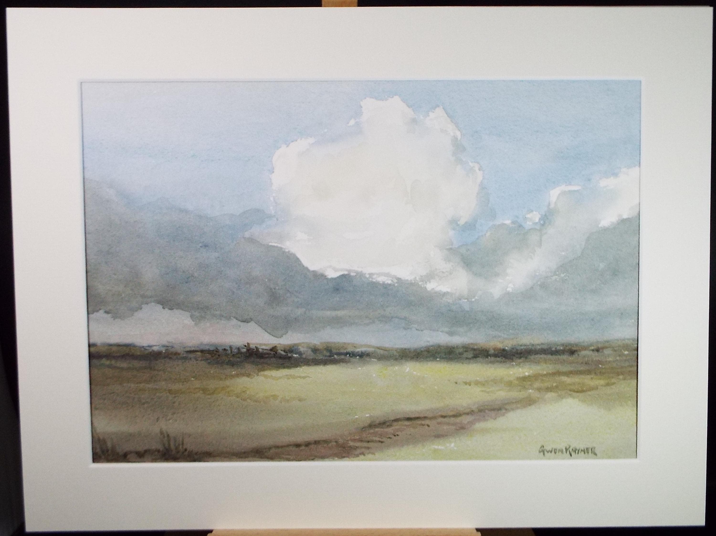 Original Watercolour, 'Moorland below a cloudy sky', Gwen Rayner, c1970's
