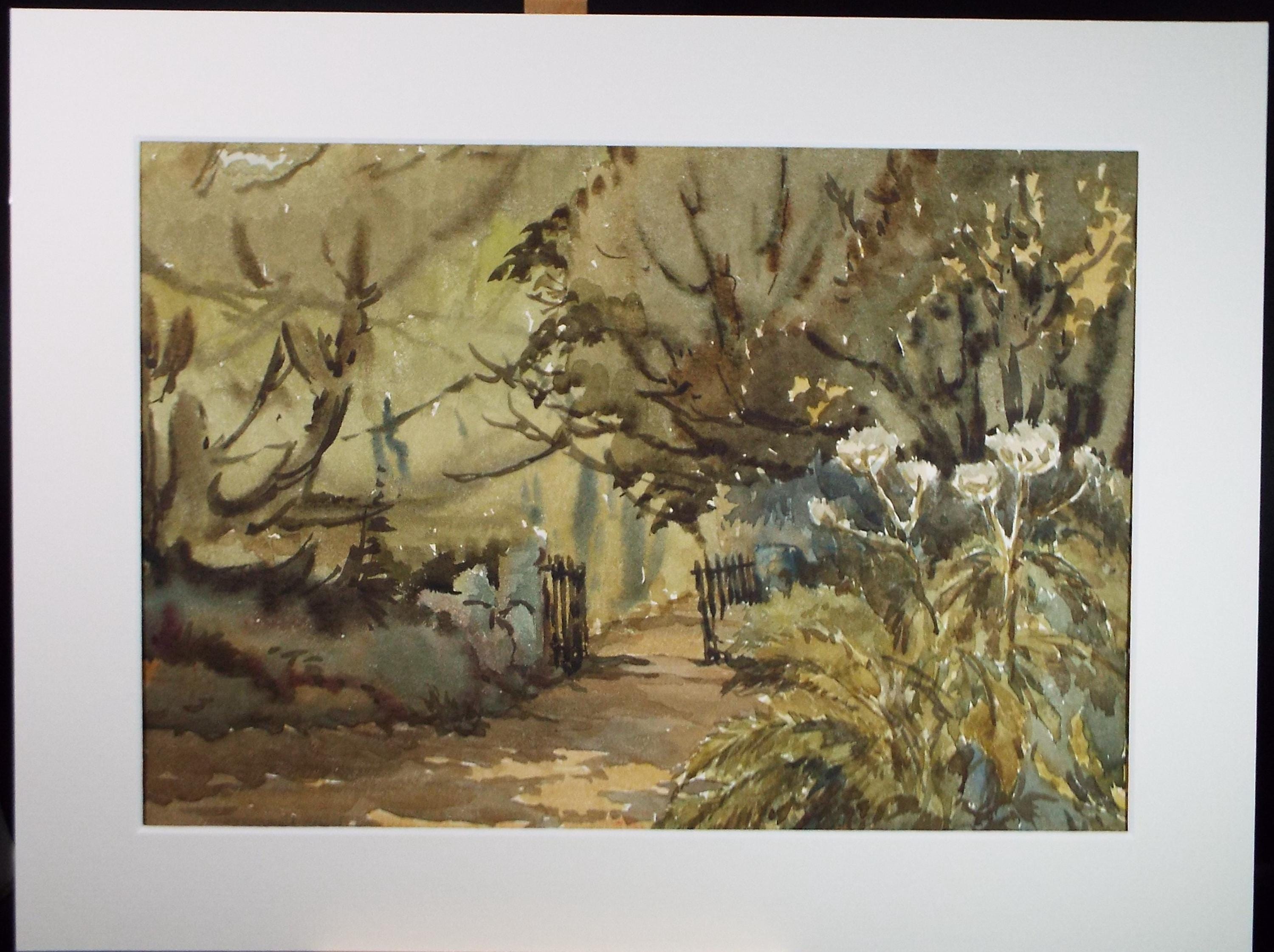 Original Watercolour, 'Woodland Gate', Gwen Rayner, c1970's