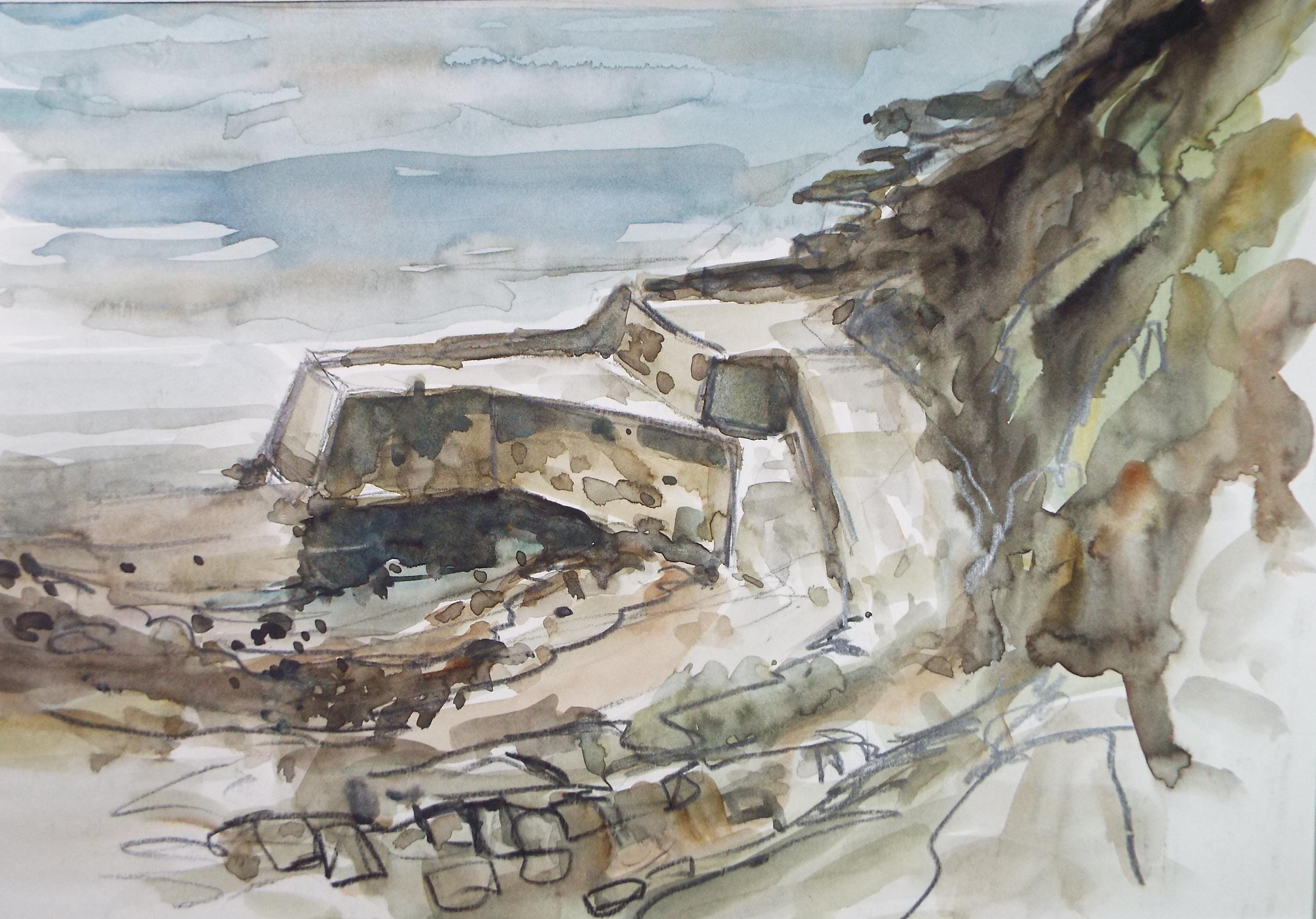 Original 'Rocky Coast' Watercolor Painting - 1990s Vintage Art