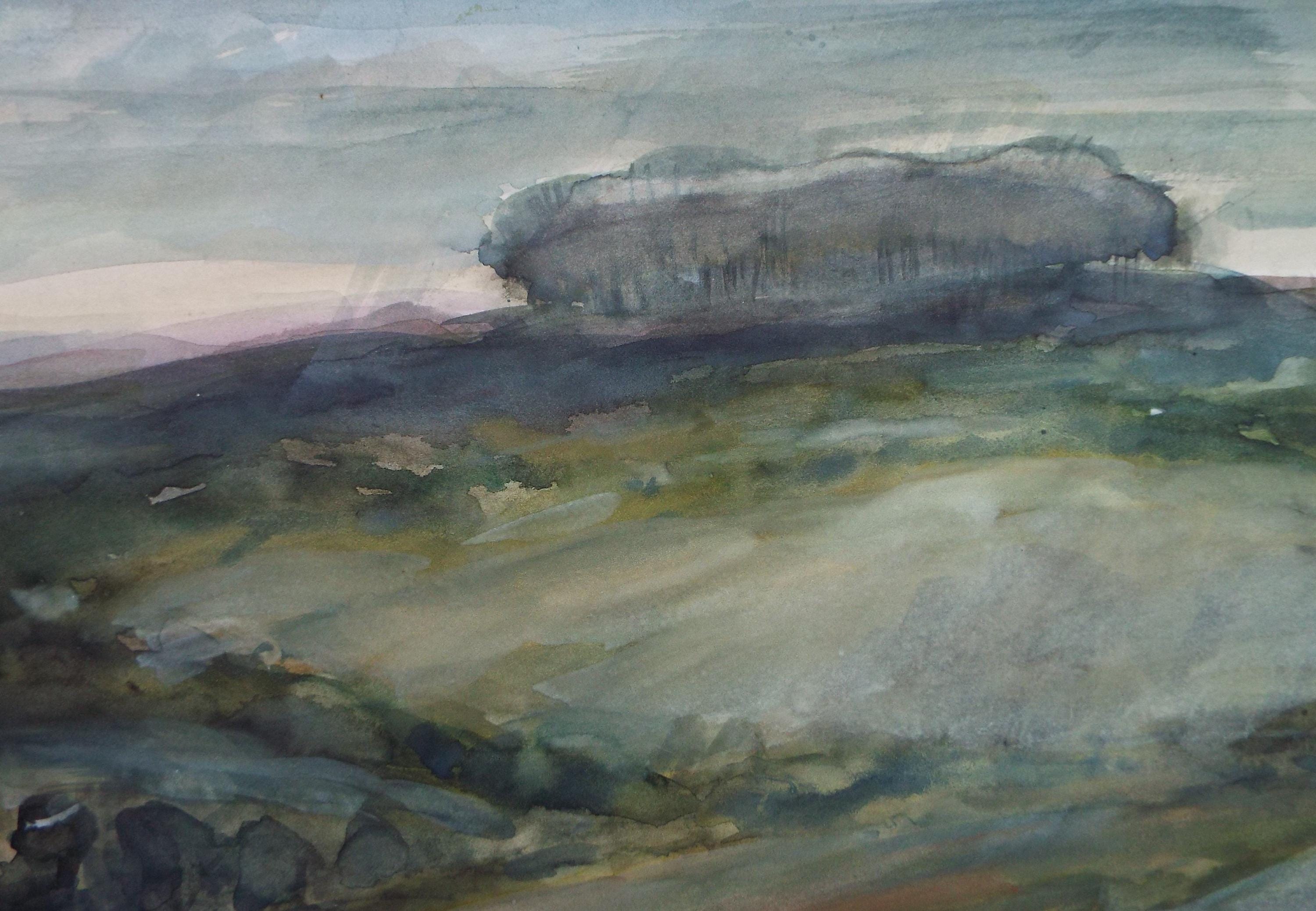 Moorland Copse Watercolour Painting: 1990s Vintage Art