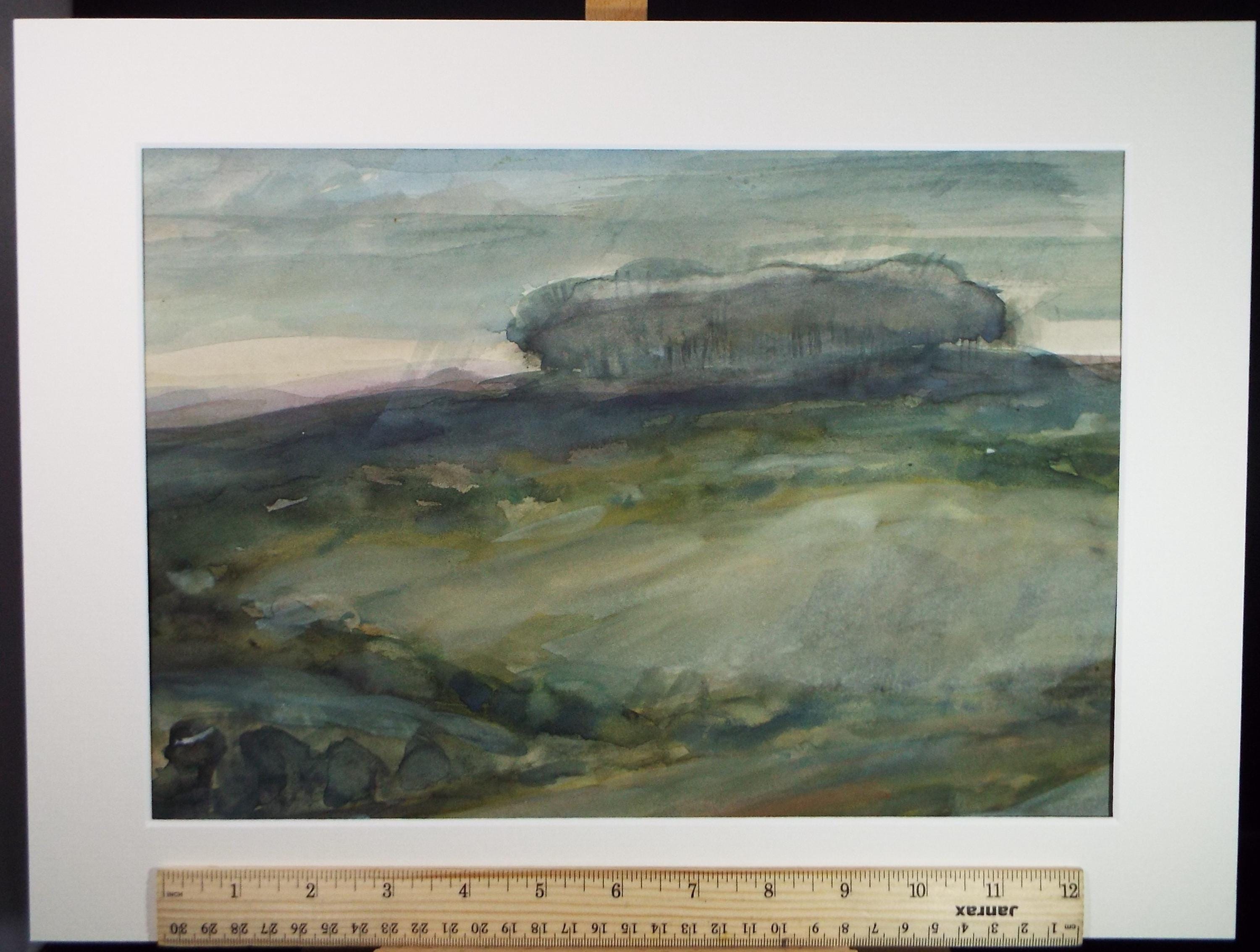Moorland Copse Watercolour Painting: 1990s Vintage Art