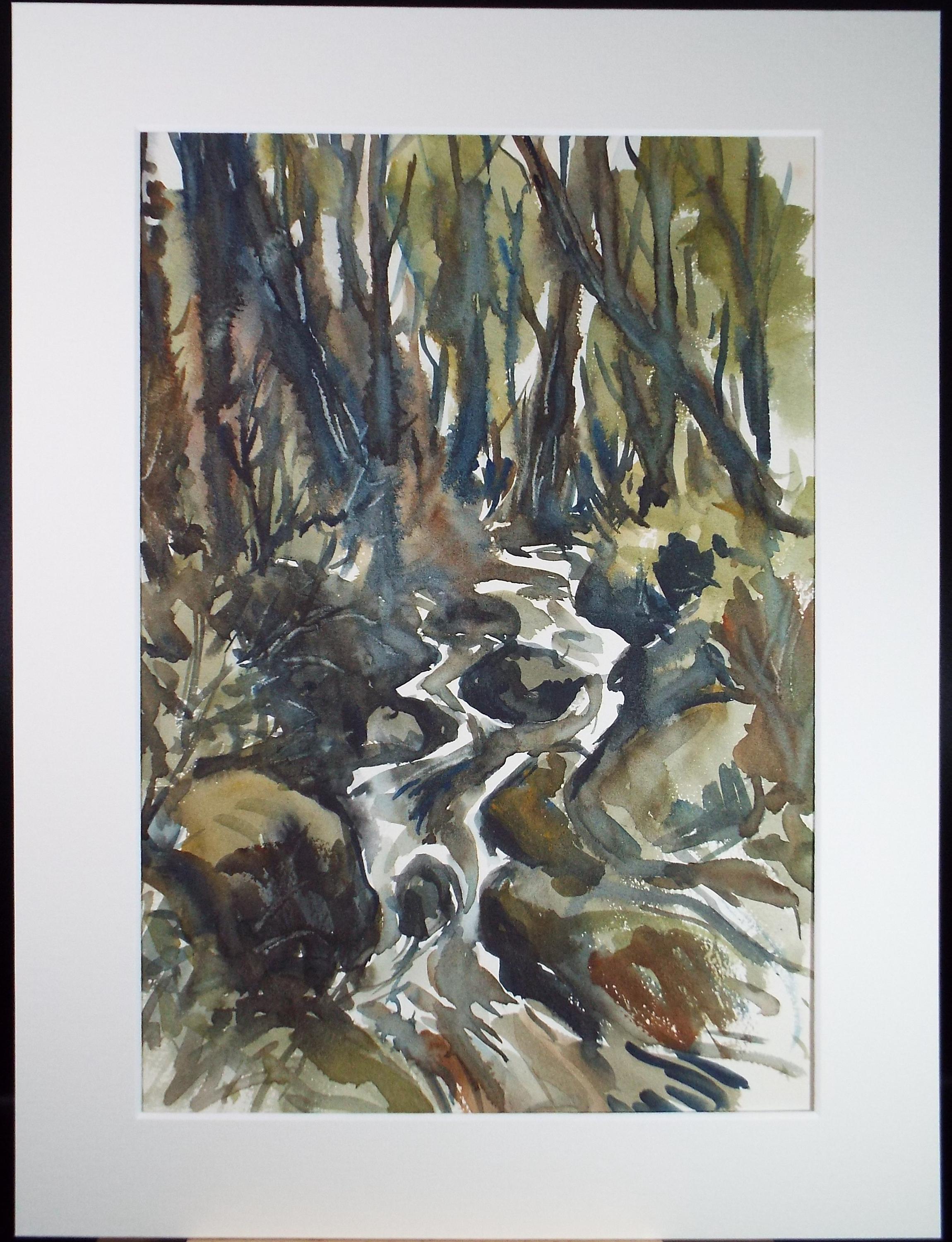 Original Watercolour, 'Woodland Stream', artist unknown, circa 1990's