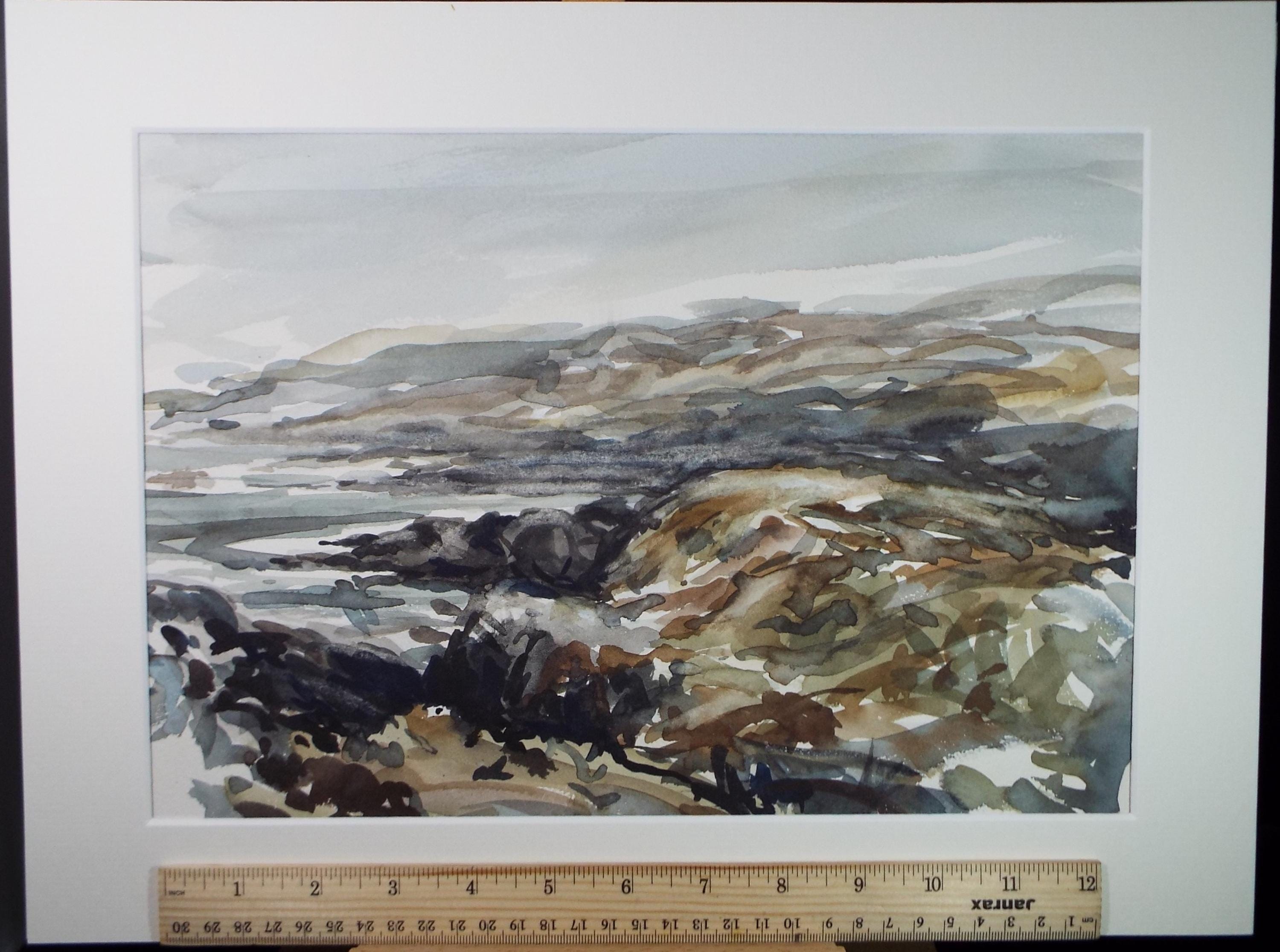Original Watercolour, 'Rocky Coast', artist unknown, circa 1990's