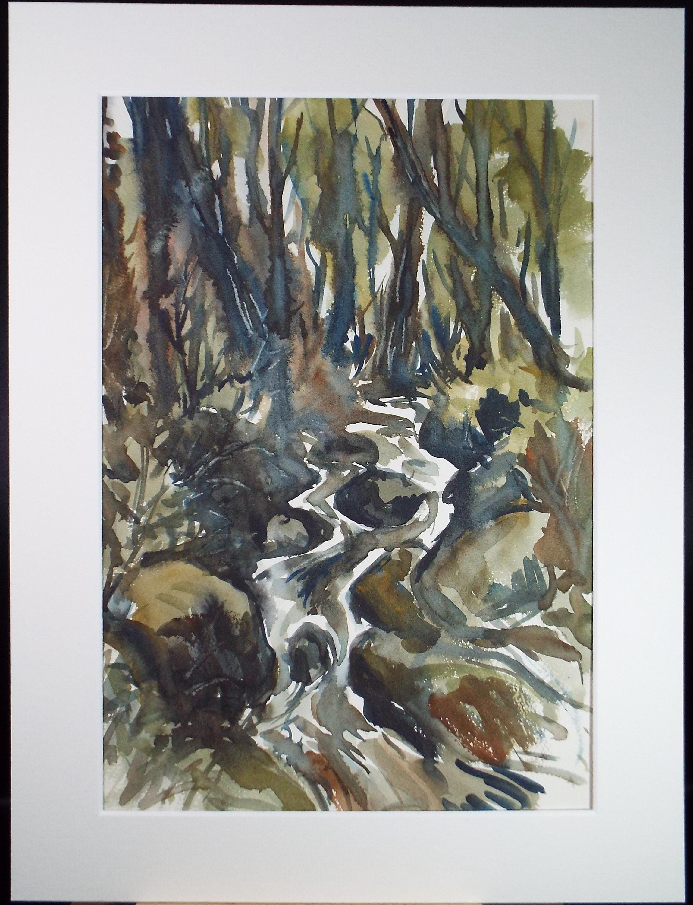 Original Watercolour, 'Woodland stream', artist unknown, circa 1990's