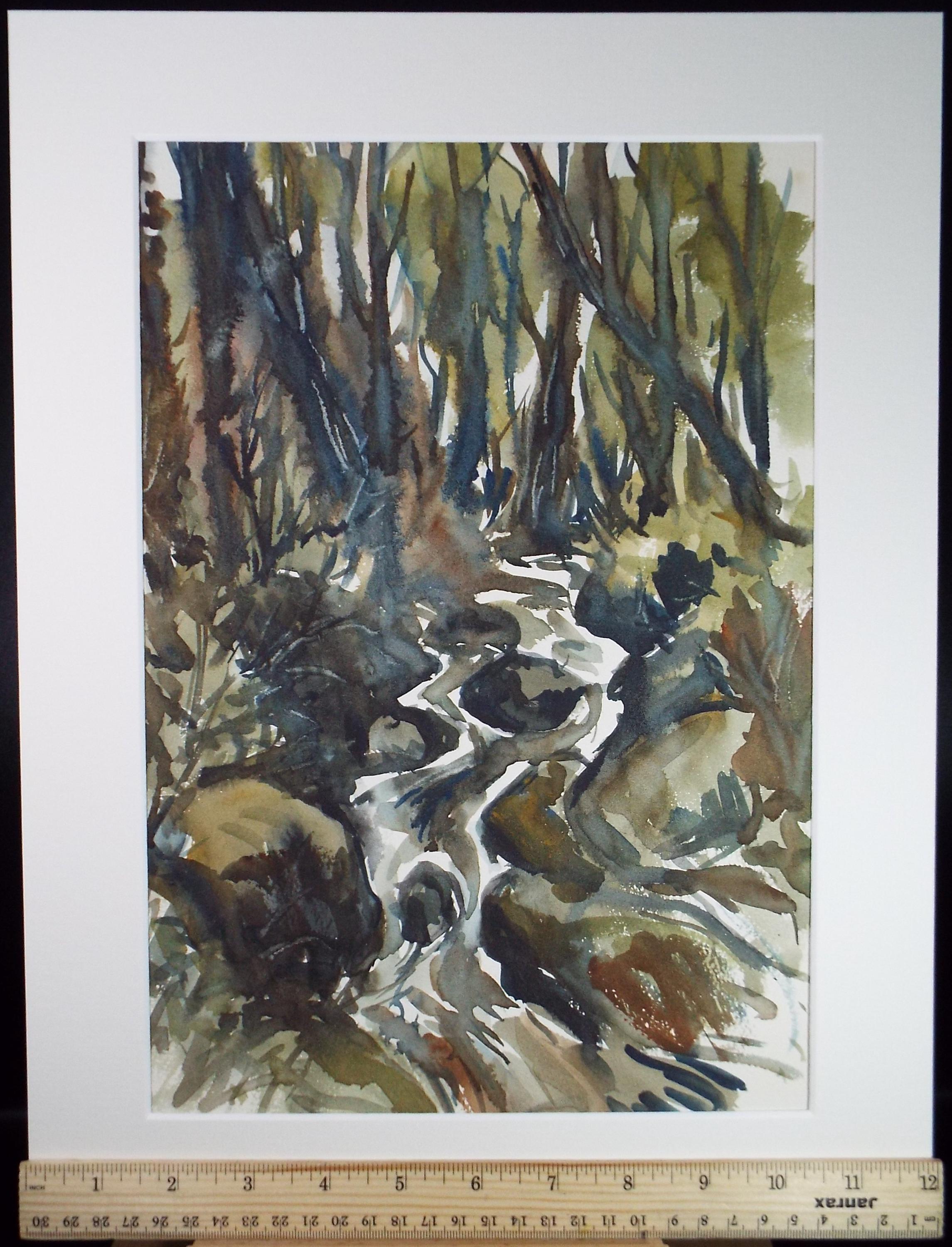 Original Watercolour, 'Woodland stream', artist unknown, circa 1990's