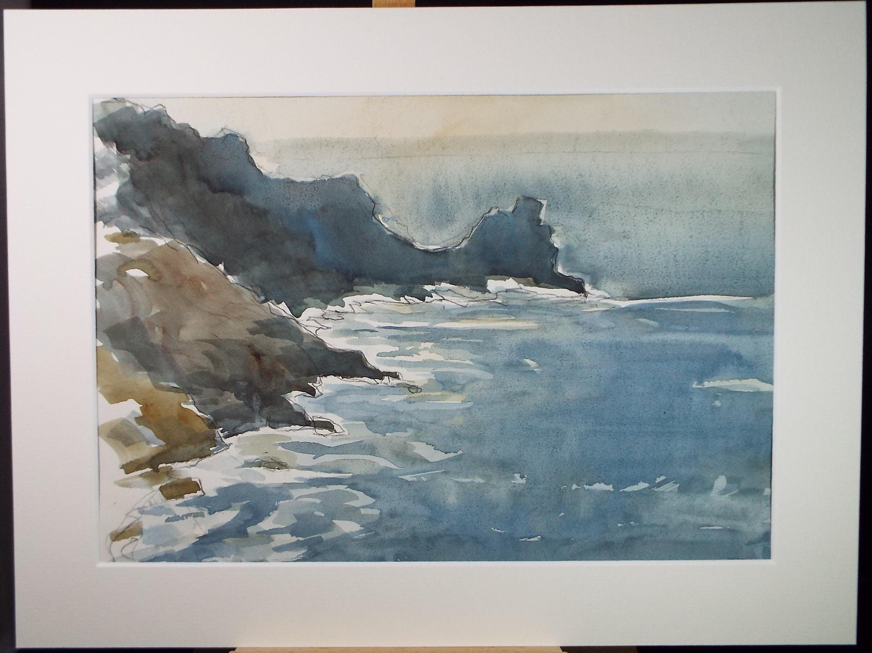 Original Watercolour, 'Coastal Landscape', artist unknown, circa 1990's