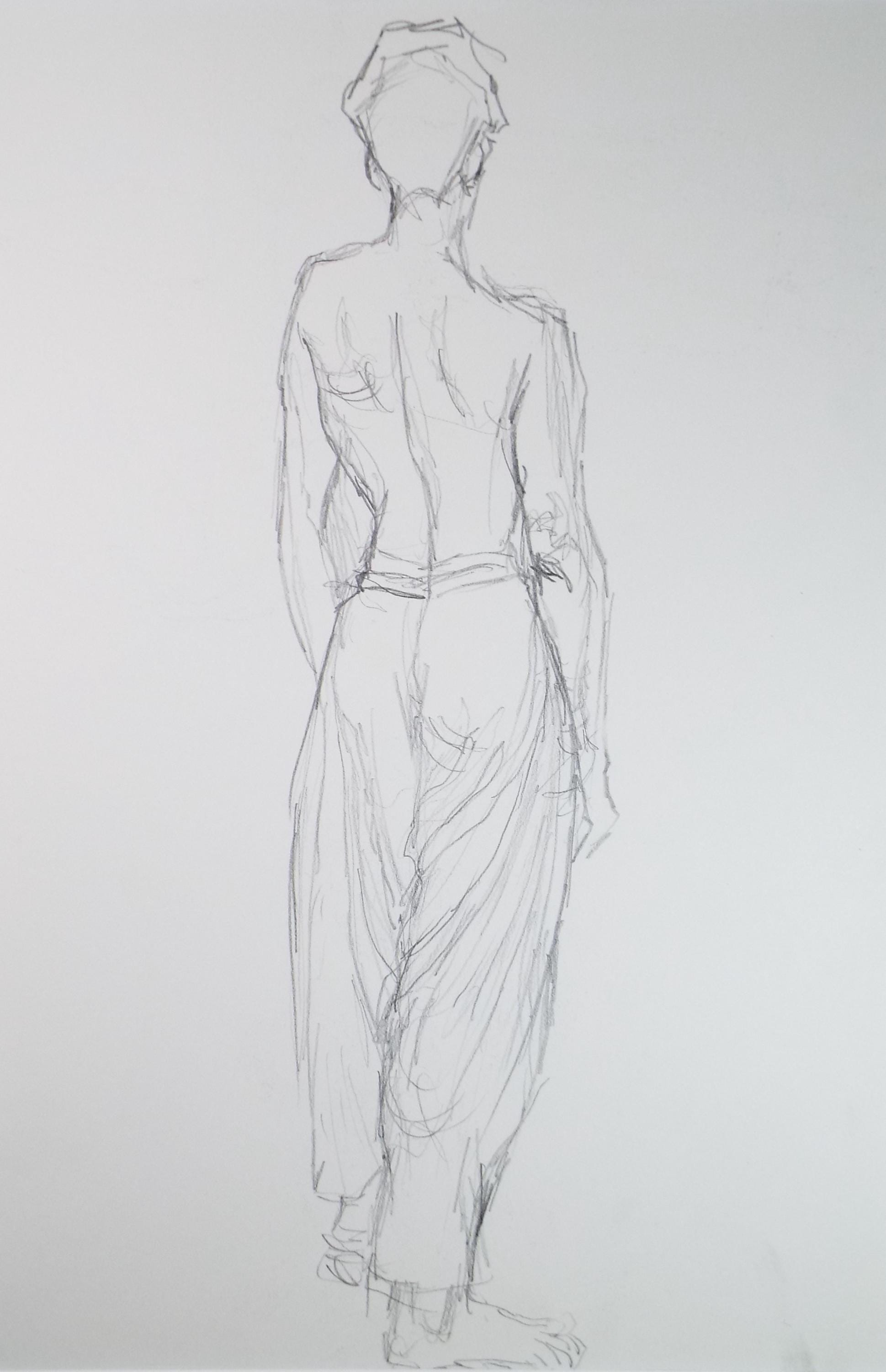 Pencil drawing 'Standing Male, rear view', Pauline Plummer (b1933), Circa 1990's