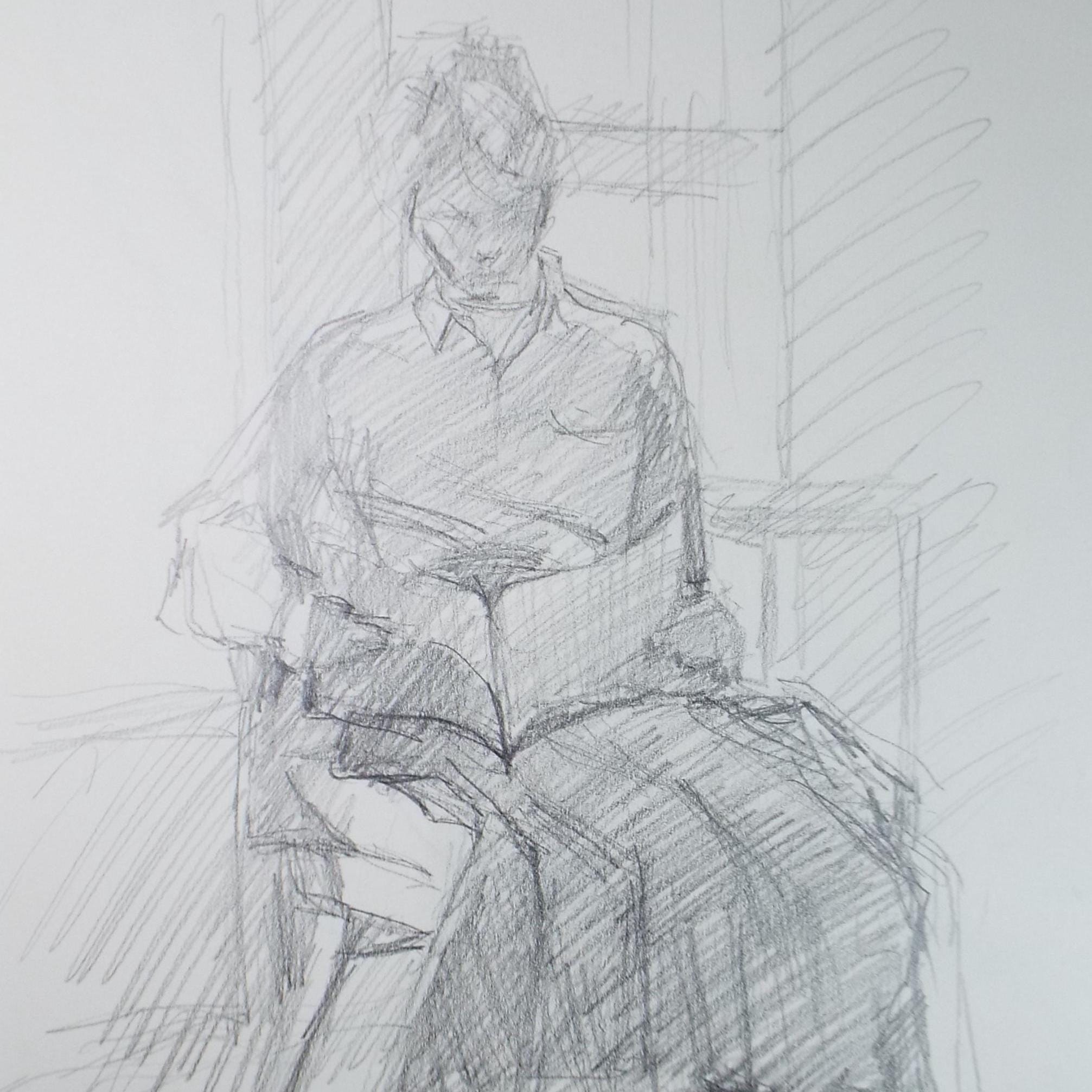 Pencil drawing 'Woman Reading', Pauline Plummer (b1933), Circa 1990's