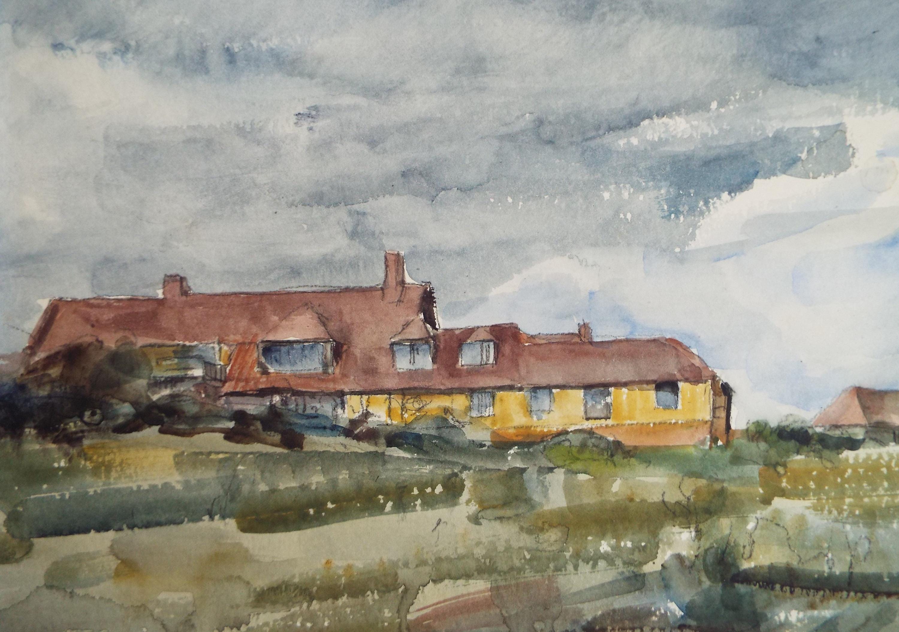 Original Watercolour, 'House on a hill', A E Borthwick (1871-1955), circa 1940's