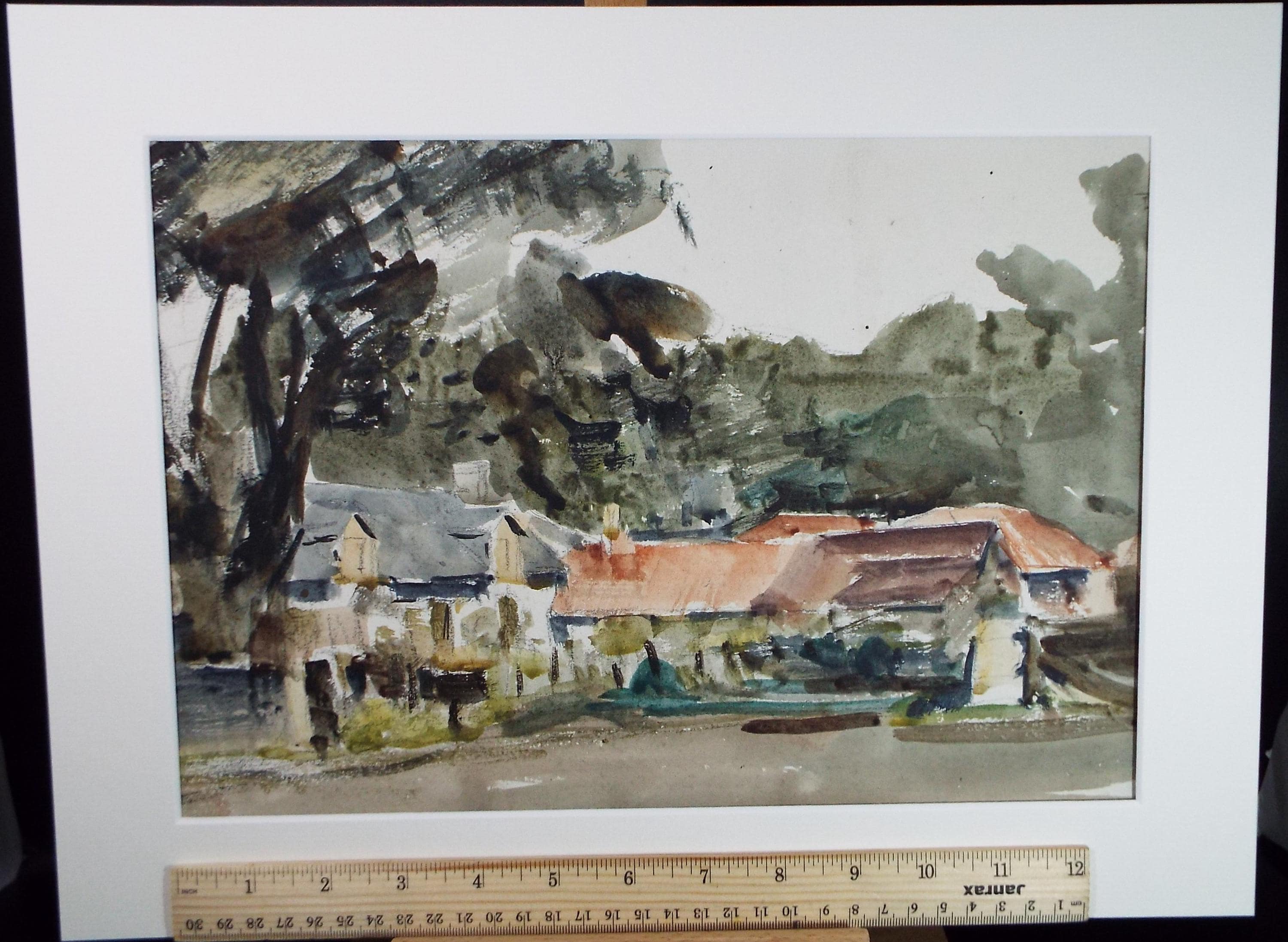 Original Watercolour, 'Farmstead', A E Borthwick (1871-1955), circa 1940's
