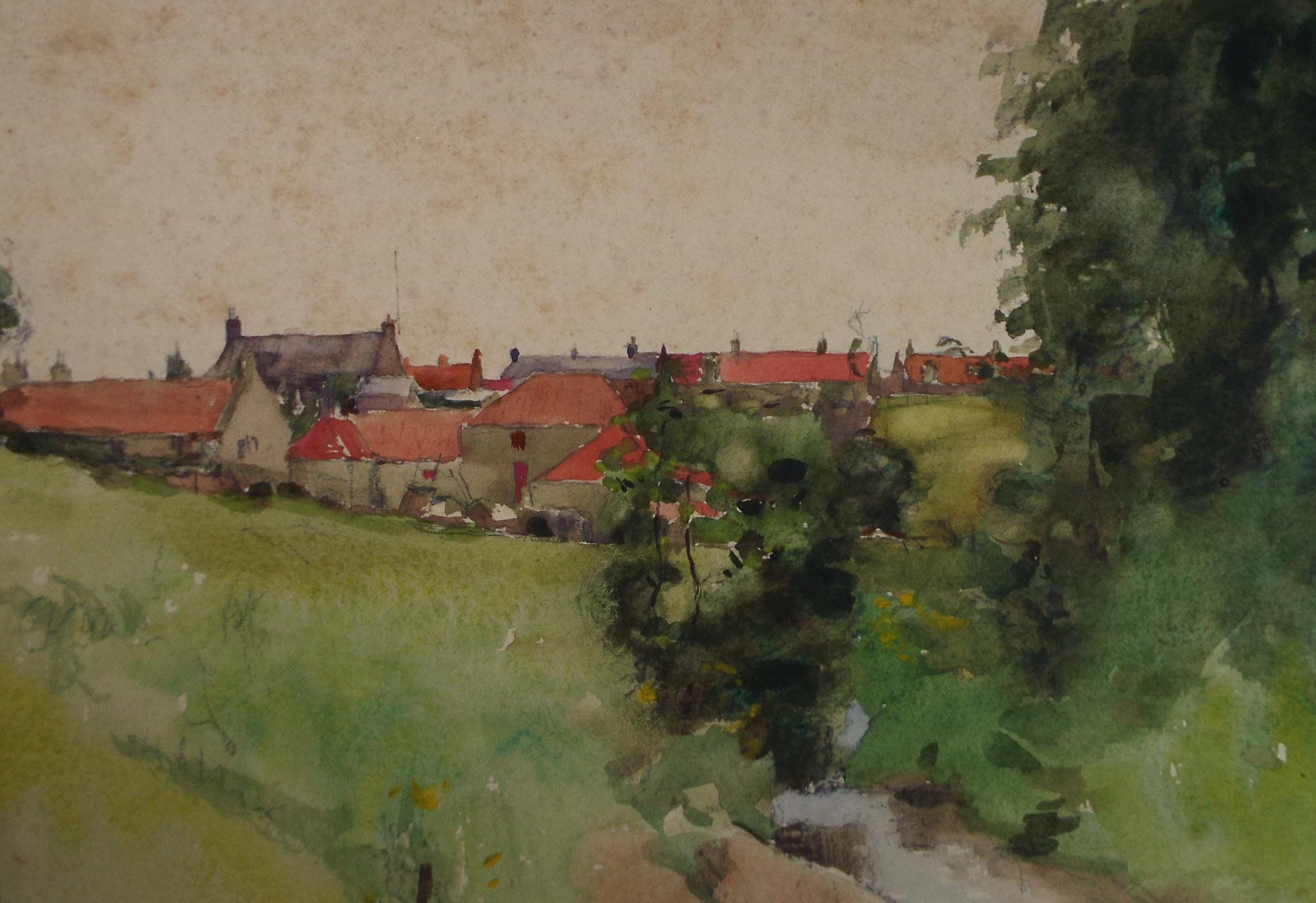 Vintage Village Houses Watercolour Painting - A.E. Borthwick, c. 1940s