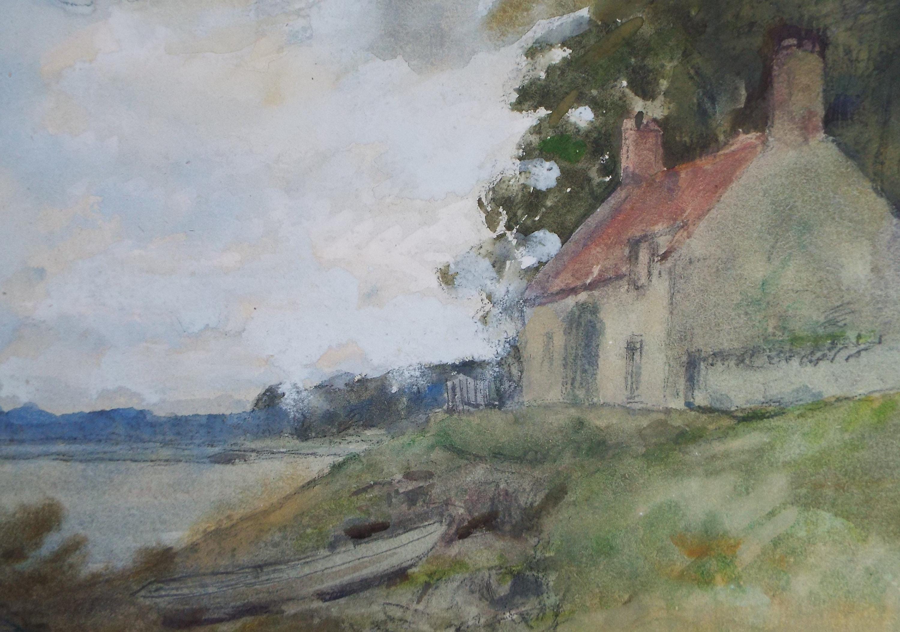 Original Watercolour, 'Coastal Cottage', A E Borthwick (1871-1955), circa 1940's