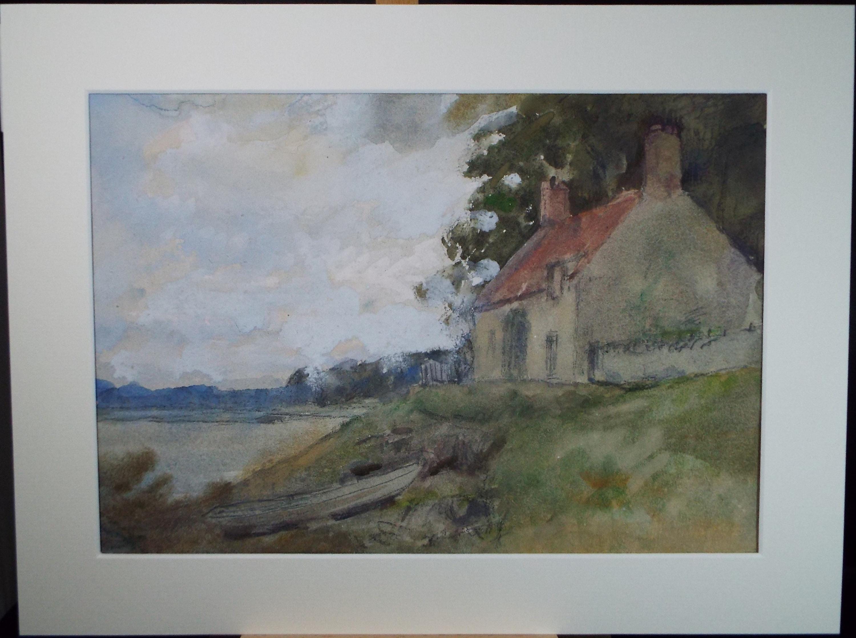 Original Watercolour, 'Coastal Cottage', A E Borthwick (1871-1955), circa 1940's